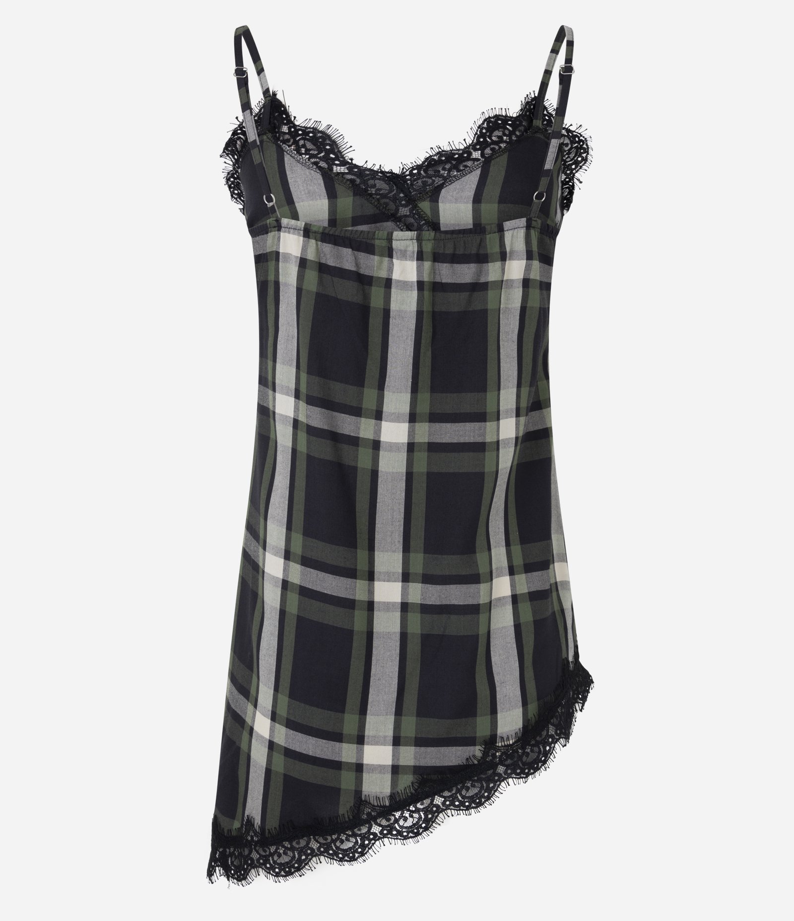 Blusa Xadrez com Renda e Barra Assimétrica Verde 3