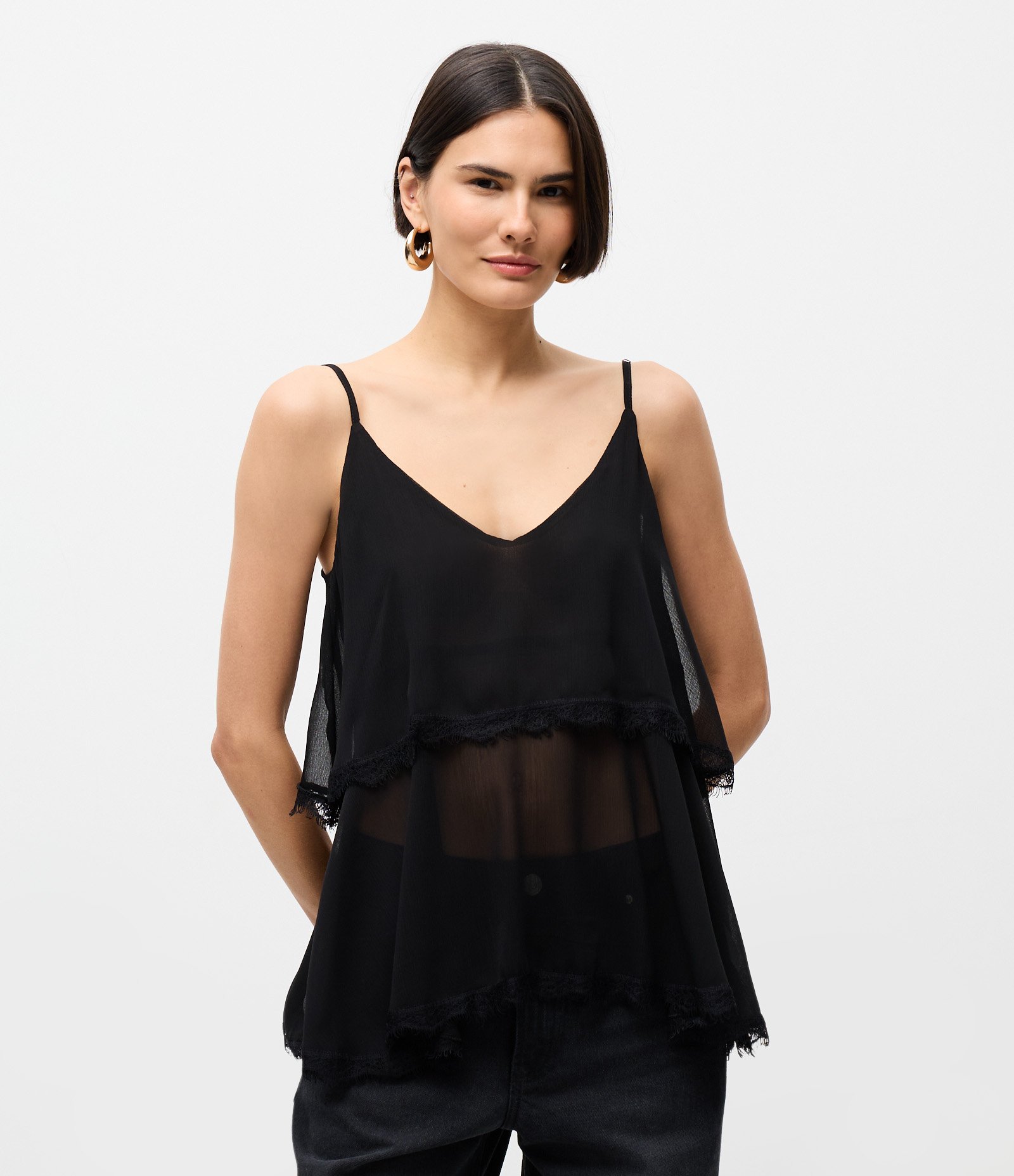 Blusa de Alcinha em Renda com Babados Preto 1