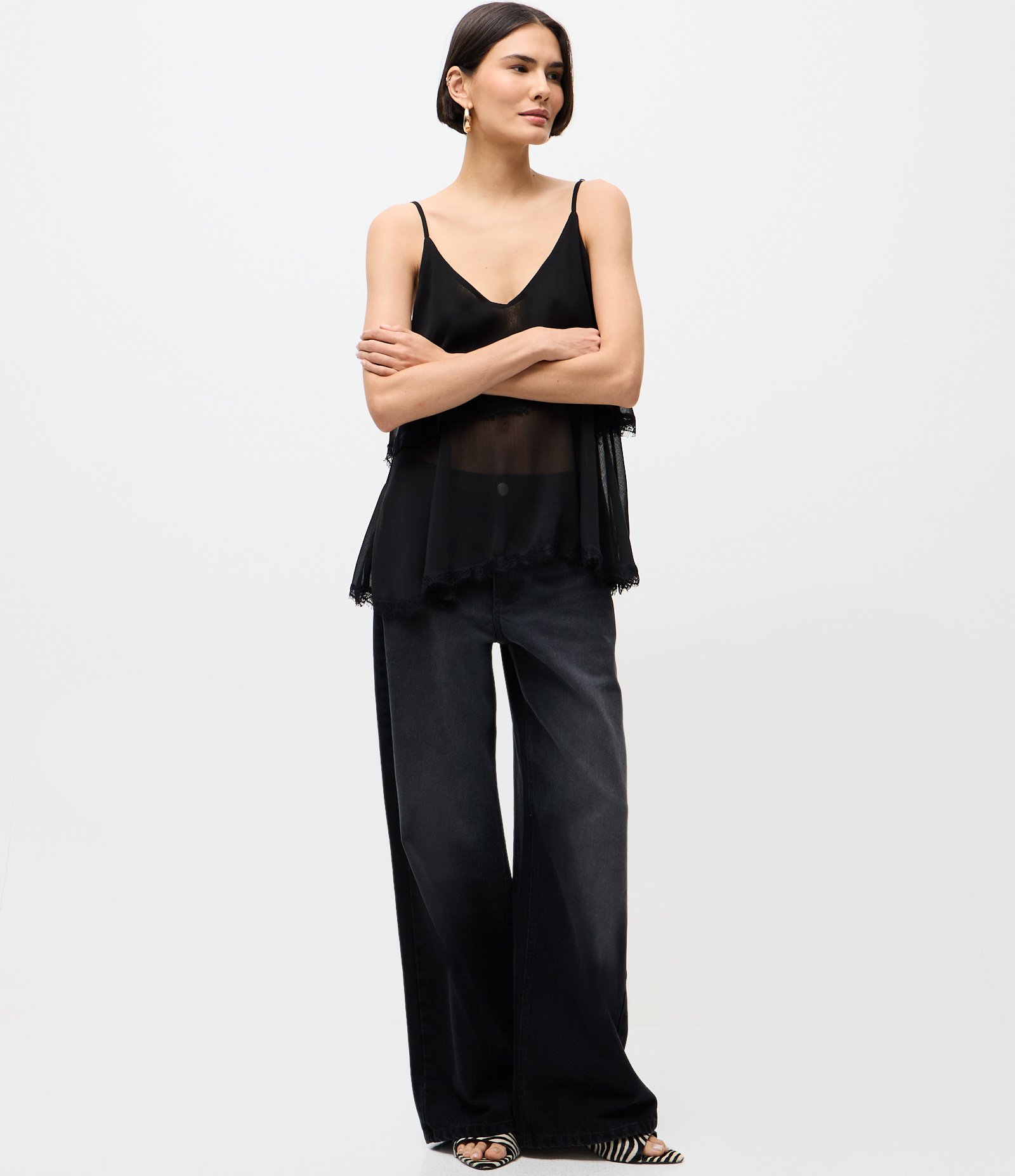 Blusa de Alcinha em Renda com Babados Preto 2