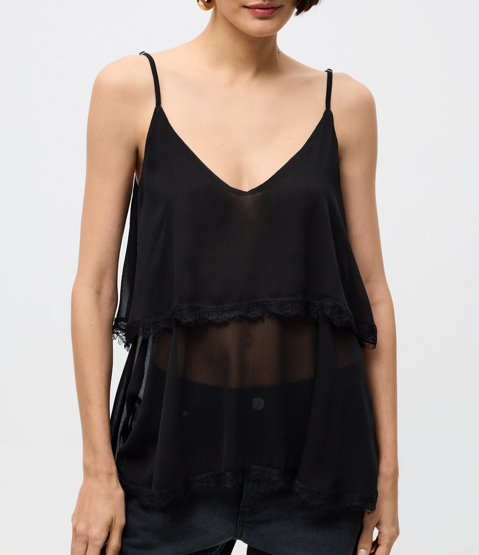 Blusa de Alcinha em Renda com Babados Preto 3