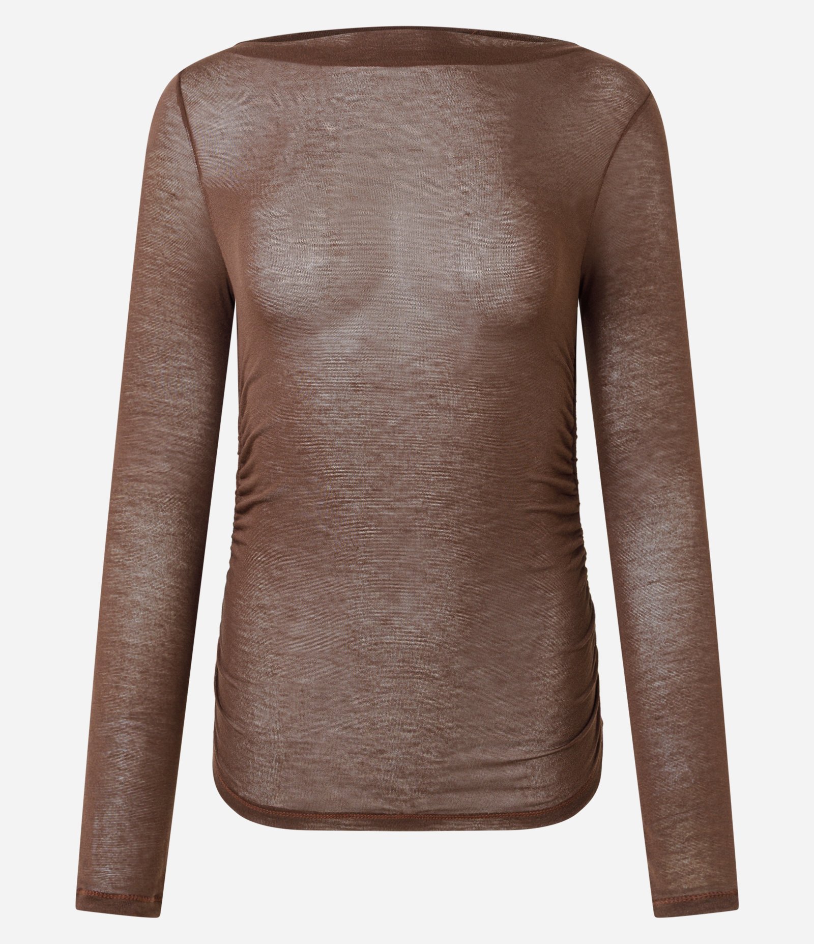 Blusa Manga Longa com Transparência Sutil Marrom 6
