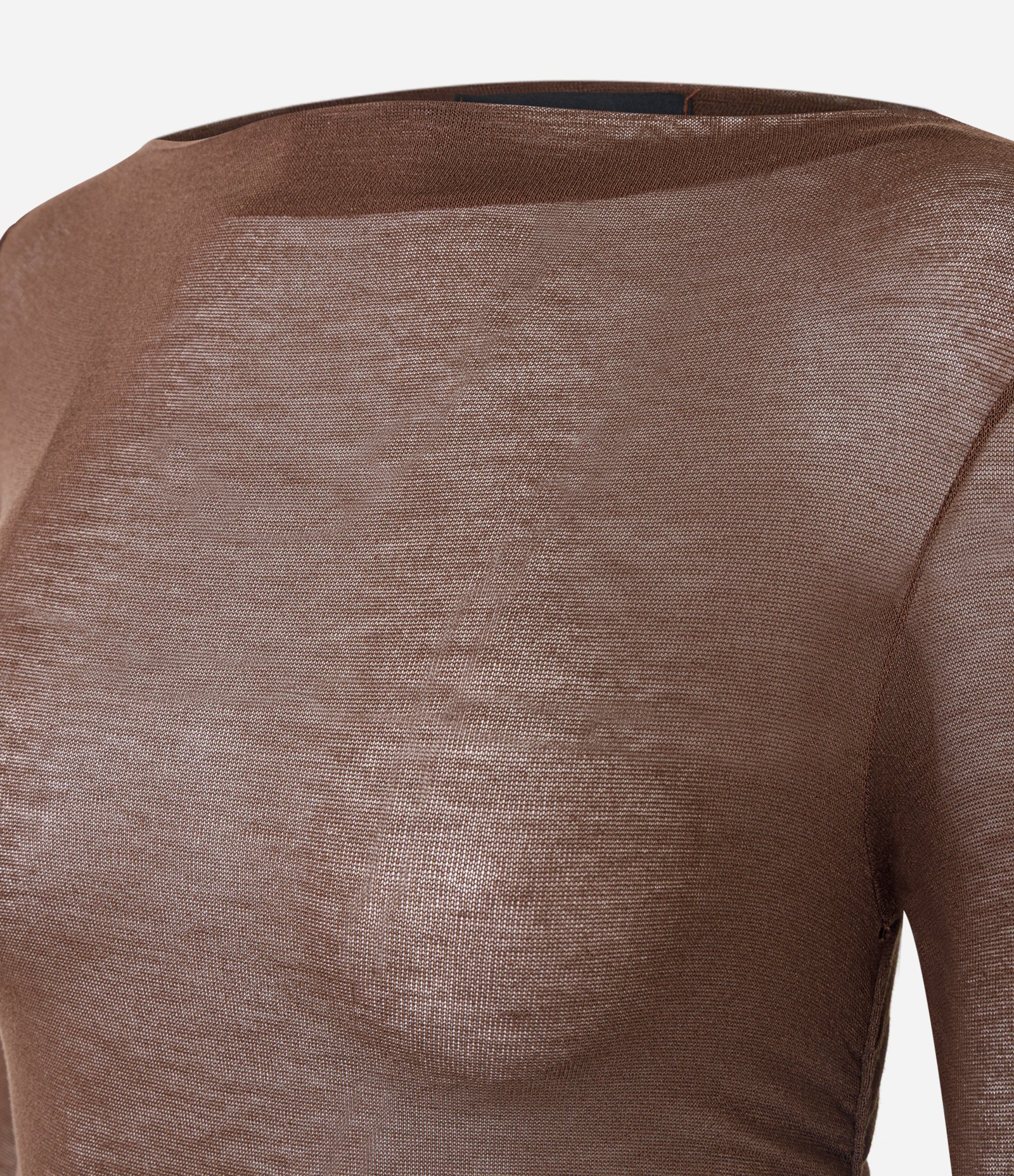 Blusa Manga Longa com Transparência Sutil Marrom 7