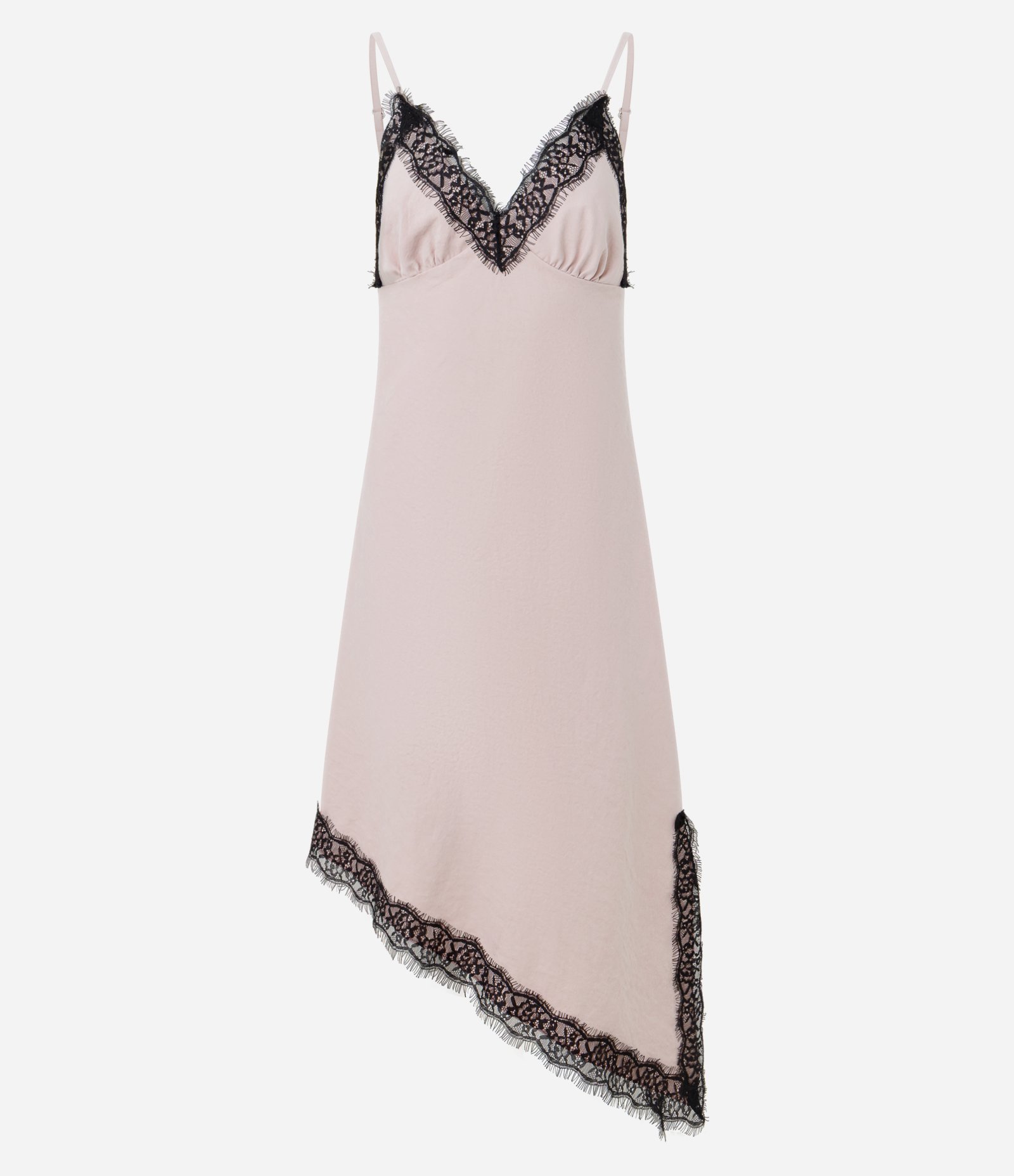 Vestido Slip com Barra Assimétrica e Detalhes em Renda Rosa 6