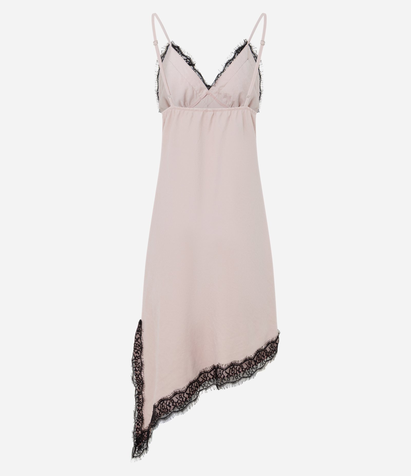 Vestido Slip com Barra Assimétrica e Detalhes em Renda Rosa 8