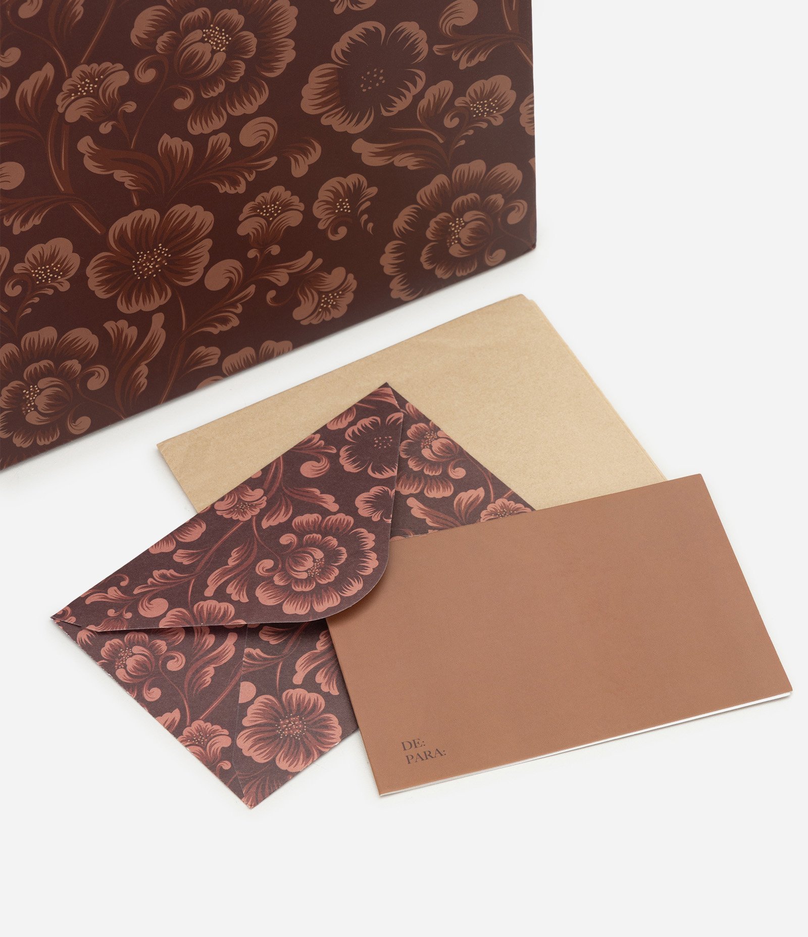 Embalagem para Presente Média em Papel com Estampa Floral Marrom 2
