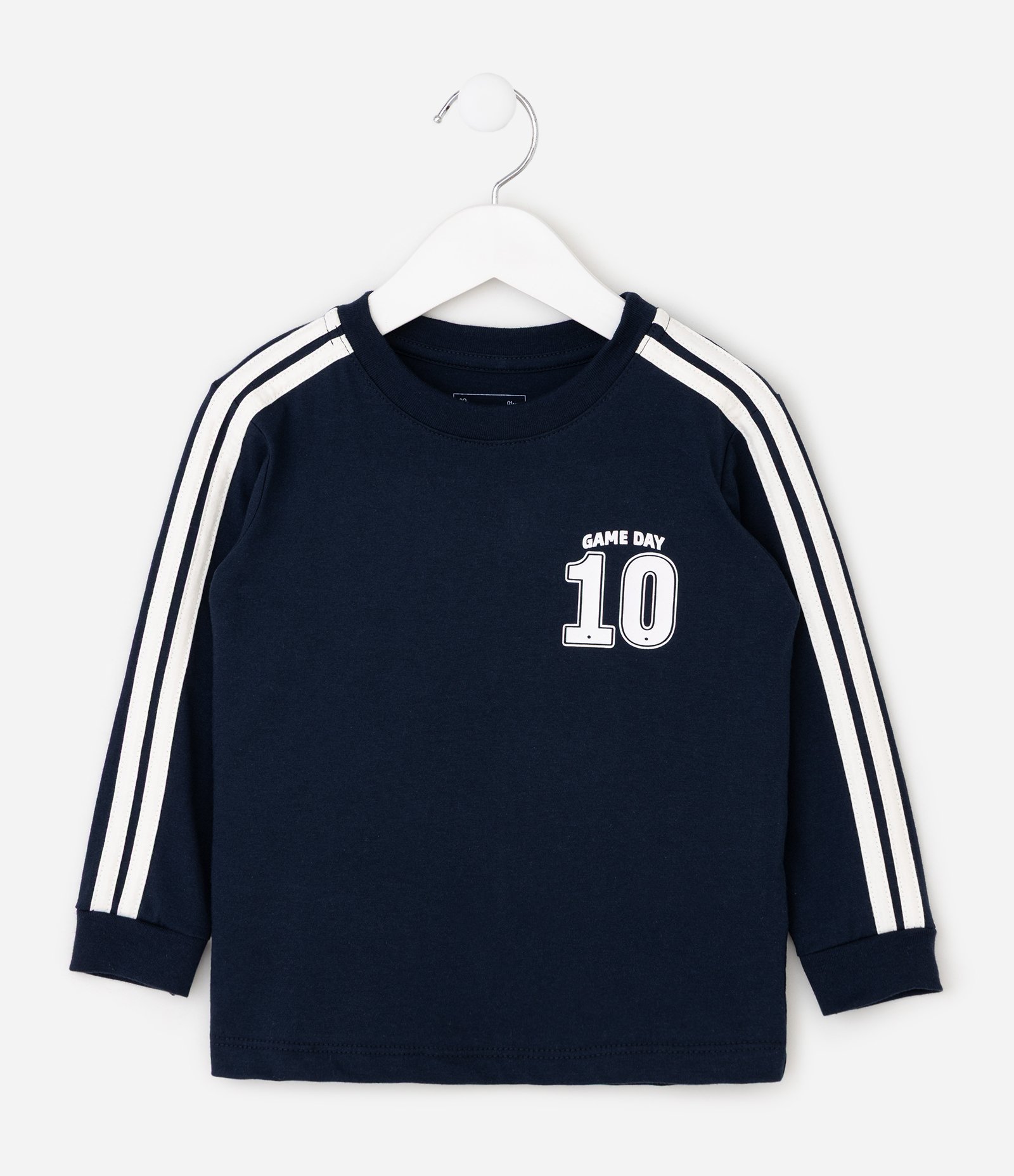 Camiseta Infantil com Lettering Gam Day 10 e Listras nas Mangas – Tam 1 a 6 Anos Azul Marinho 2
