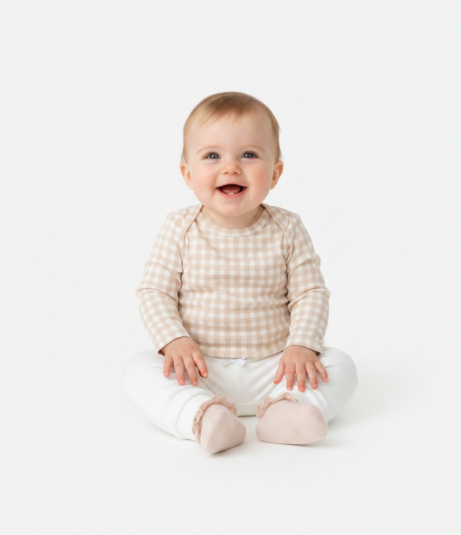 Body Infantil Vichy Manga Longa - Tam O a 18 Meses Bege 1