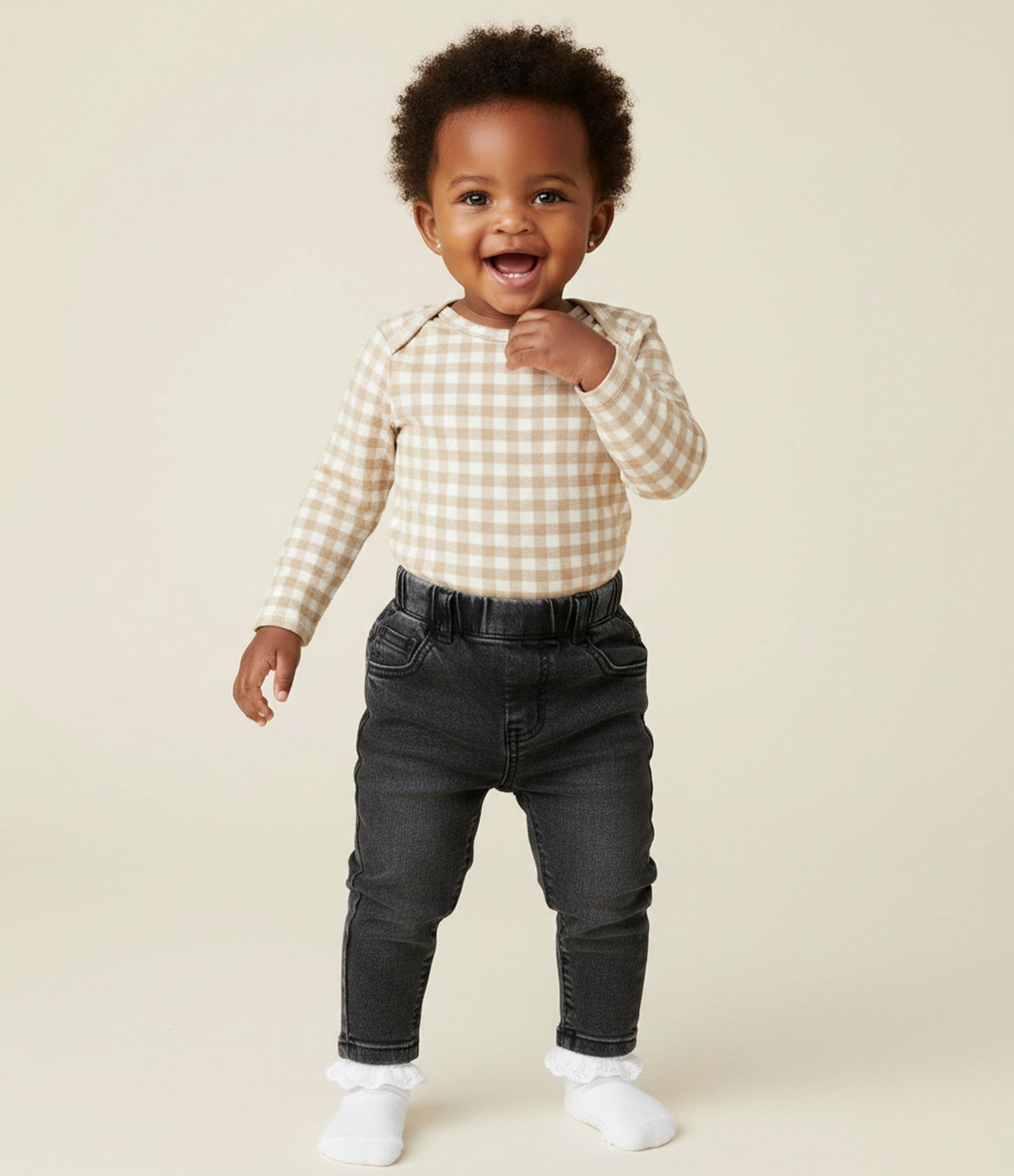 Body Infantil Vichy Manga Longa - Tam O a 18 Meses Bege 2