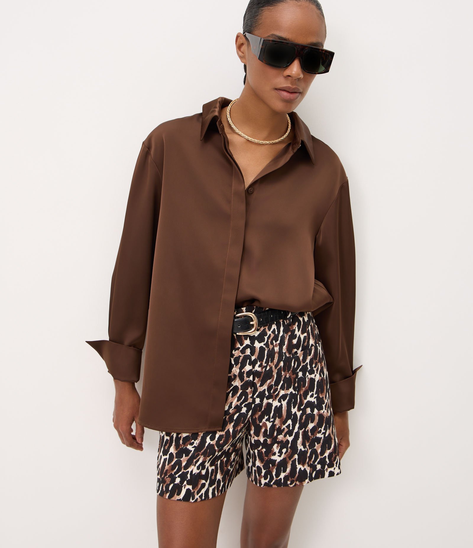 Short Alfaiatado com Estampa Animal Print Marrom 2