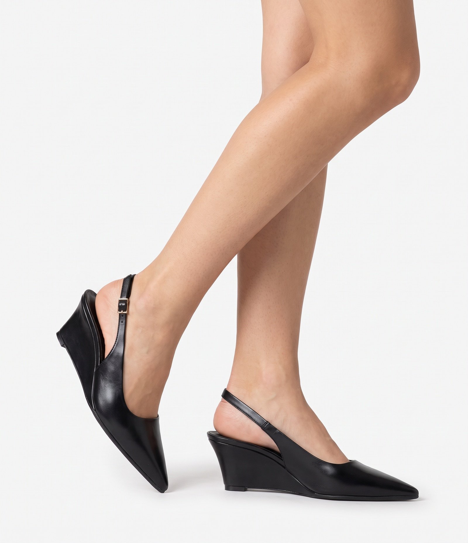Sapato Slingback em PU com Salto Anabela Preto 2