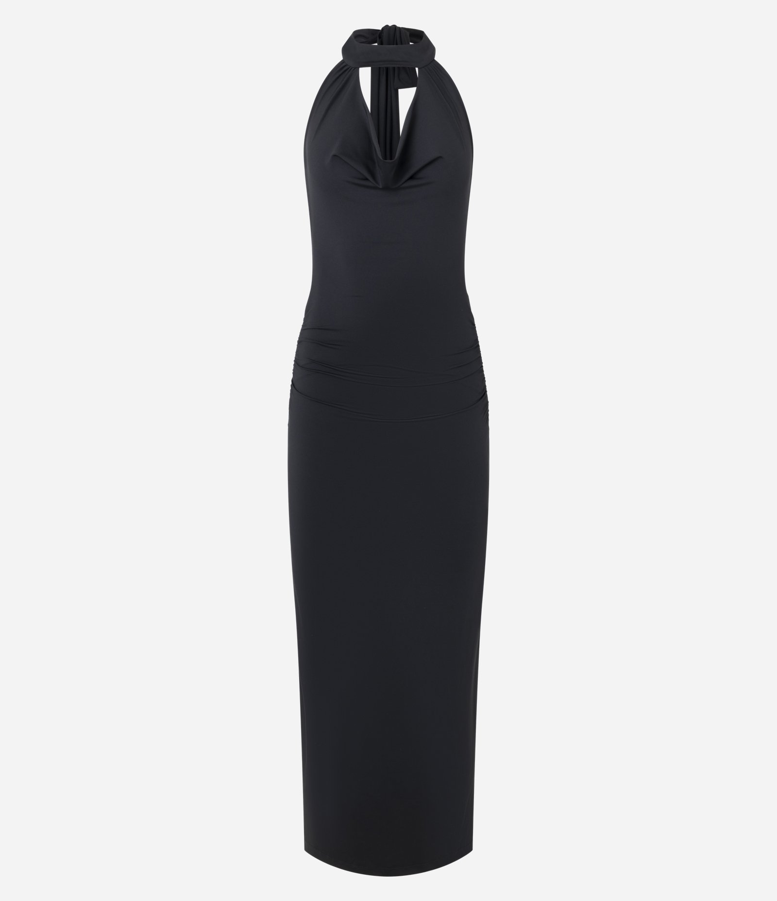 Vestido Midi em Microfibra com Gola Halter e Decote Degagê Preto 5