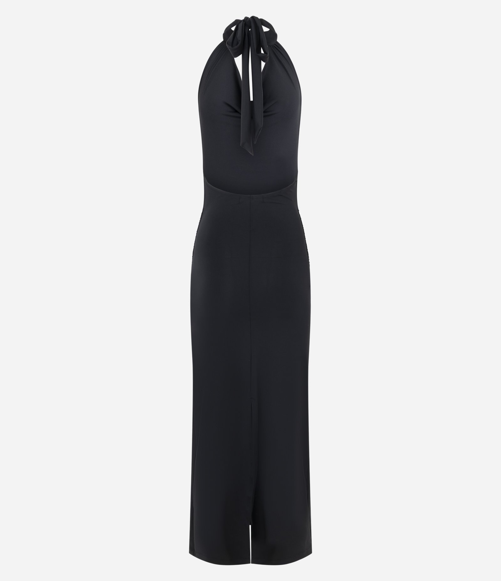 Vestido Midi em Microfibra com Gola Halter e Decote Degagê Preto 6