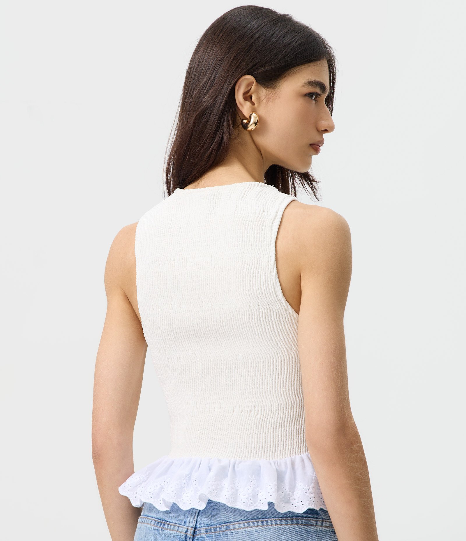 Blusa com Franzido Texturizado e Babado Bordado na Barra Branco 4