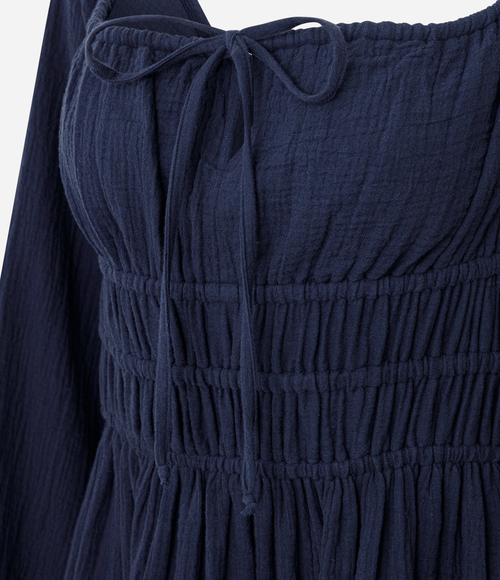 Vestido Curto em Cambraia de Algodão com Detalhe Franzido Abaixo do Busto Azul 6