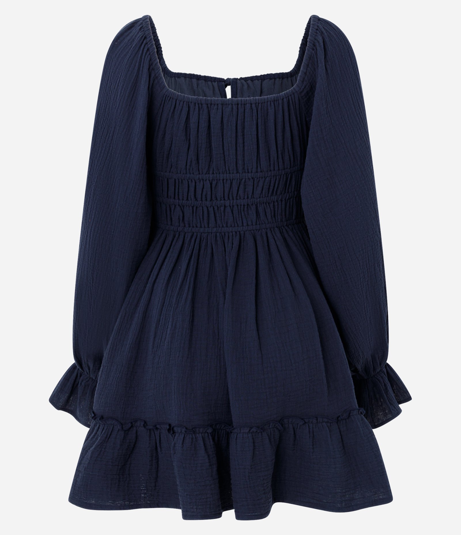 Vestido Curto em Cambraia de Algodão com Detalhe Franzido Abaixo do Busto Azul 7