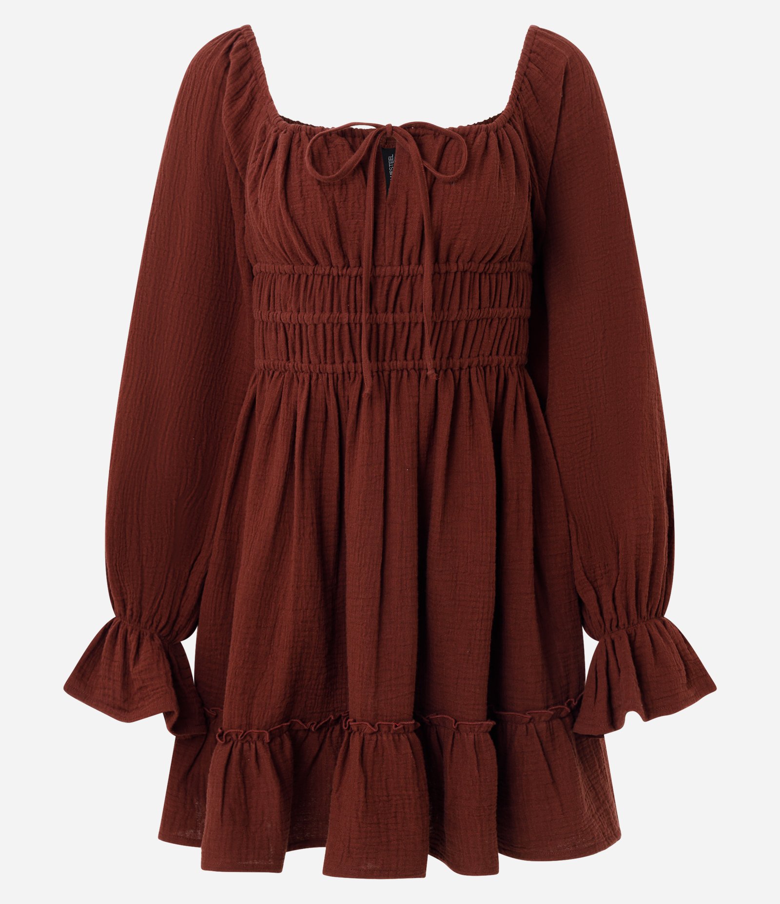 Vestido Curto em Cambraia de Algodão com Detalhe Franzido Abaixo do Busto Vermelho 5