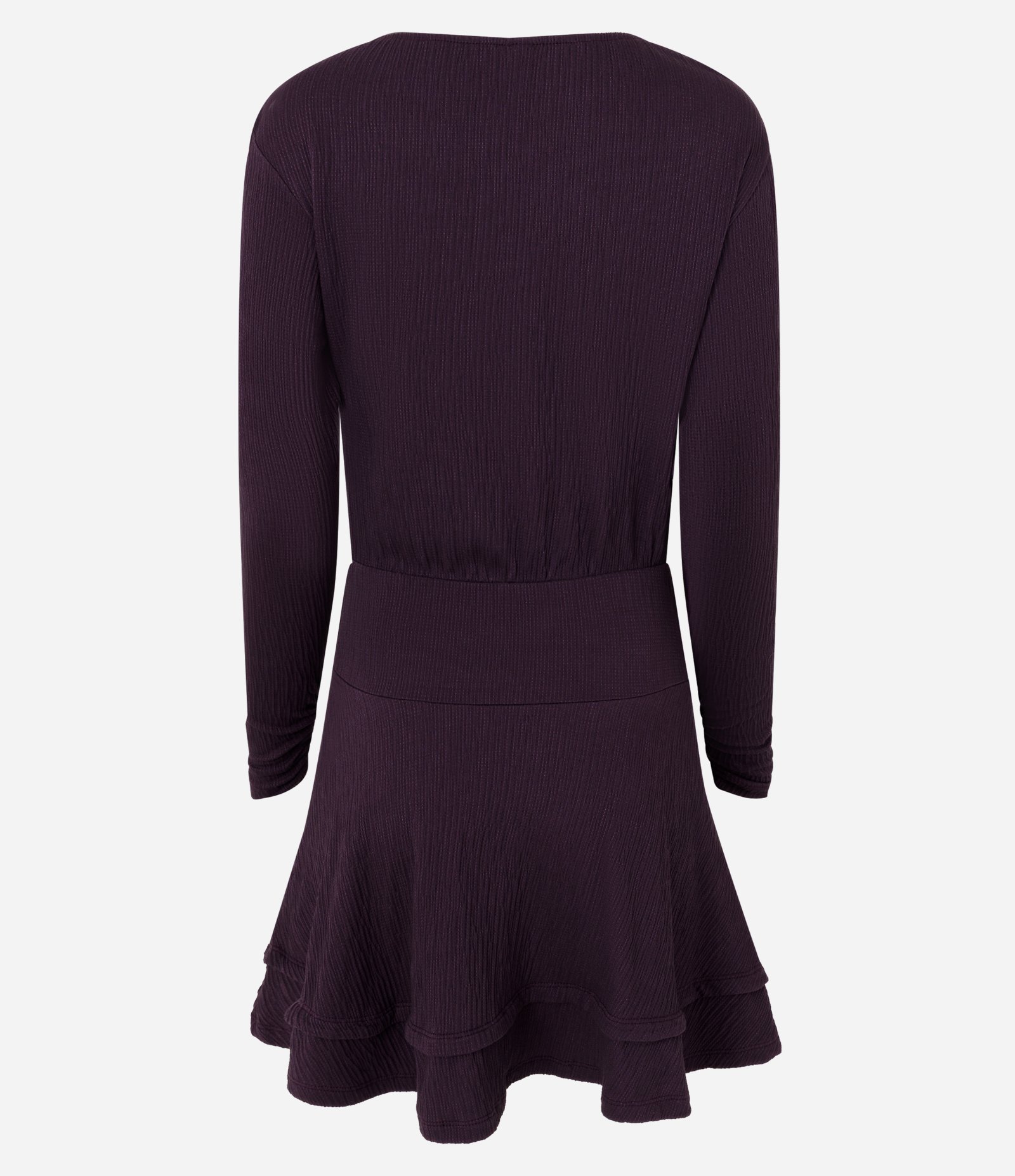 Vestido Curto Evasê em Viscose com Manga Longa e Babados Roxo 3