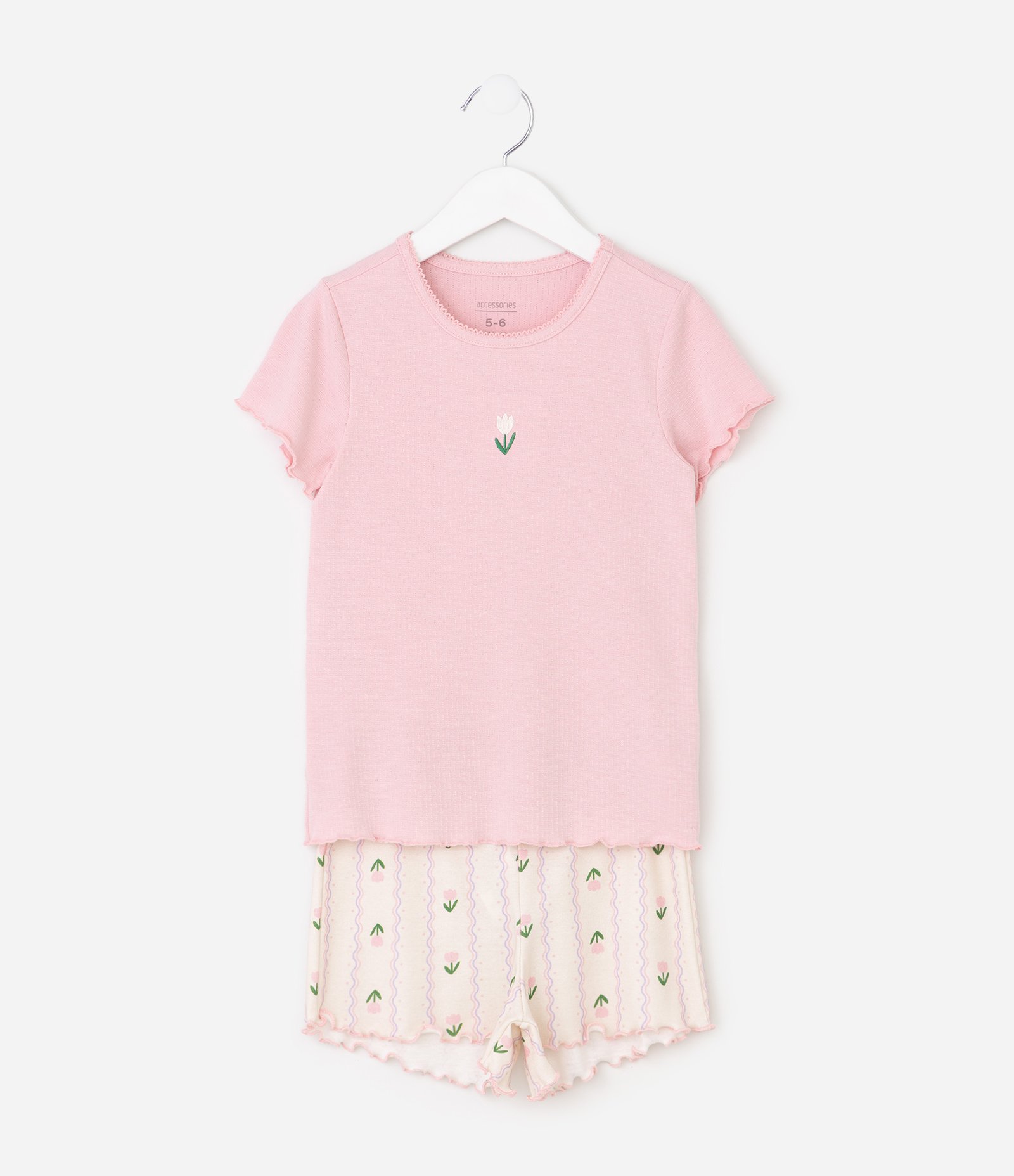Pijama Curto Infantil em Ribana com Estampa Floral – Tam 5 a 14 Anos Rosa Claro 2