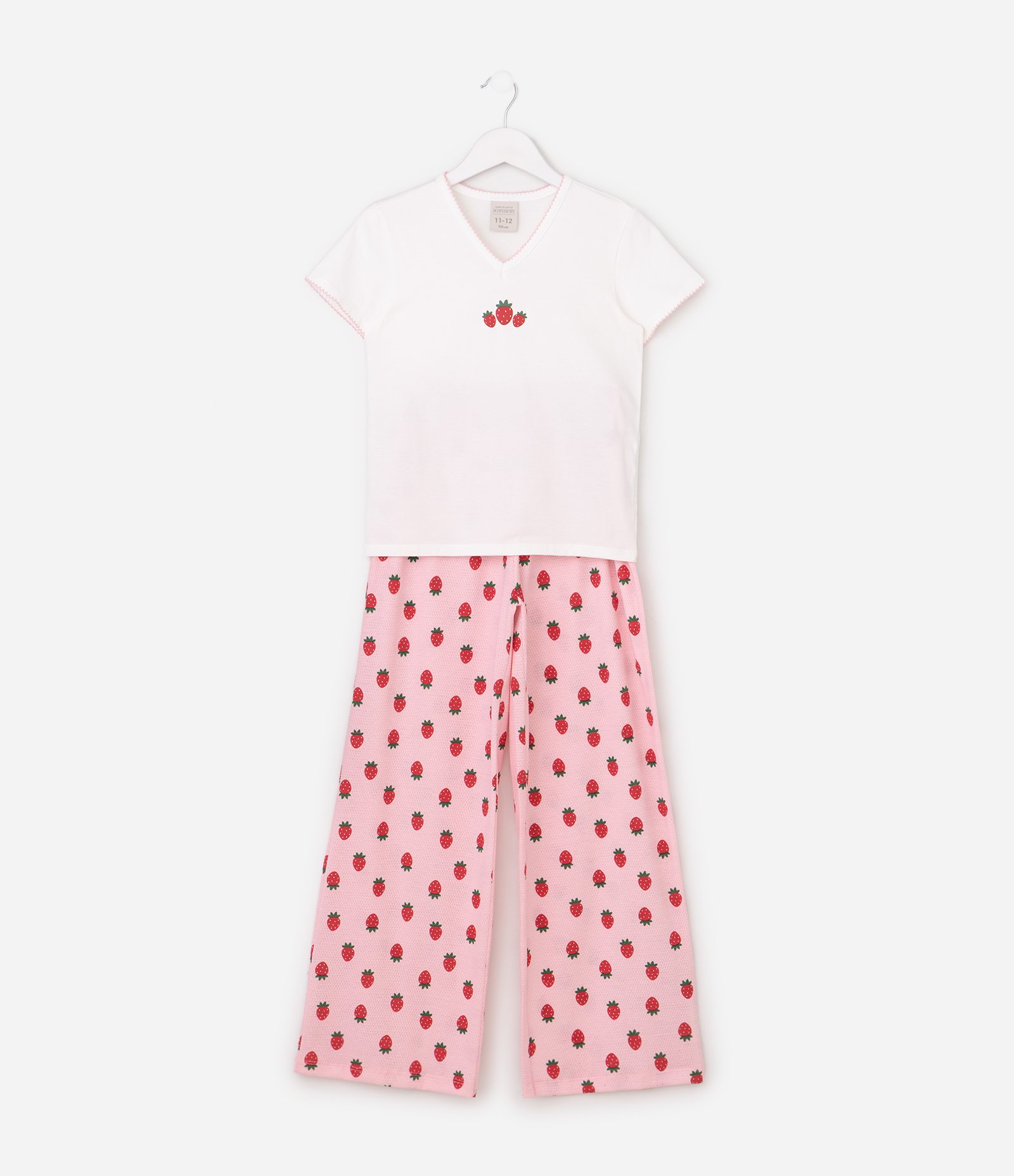 Pijama Infantil com Estampa Fullprint Morangos – Tam 7 a 16 Anos Rosa/Branco 2