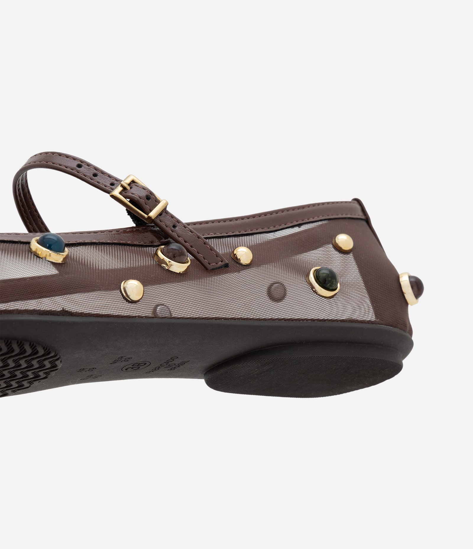 Sapatilha de Tela em PU com Aplicação de Enfeites Resinados Marrom 3