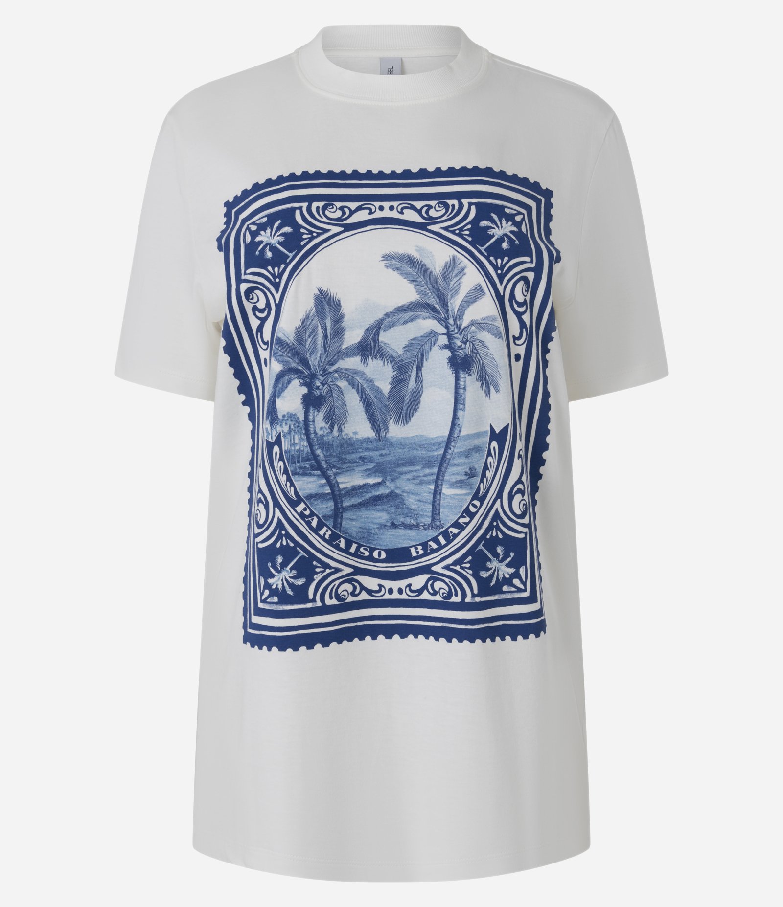 Blusa Alongada Estampa Selo Paraíso Baiano Off White 1