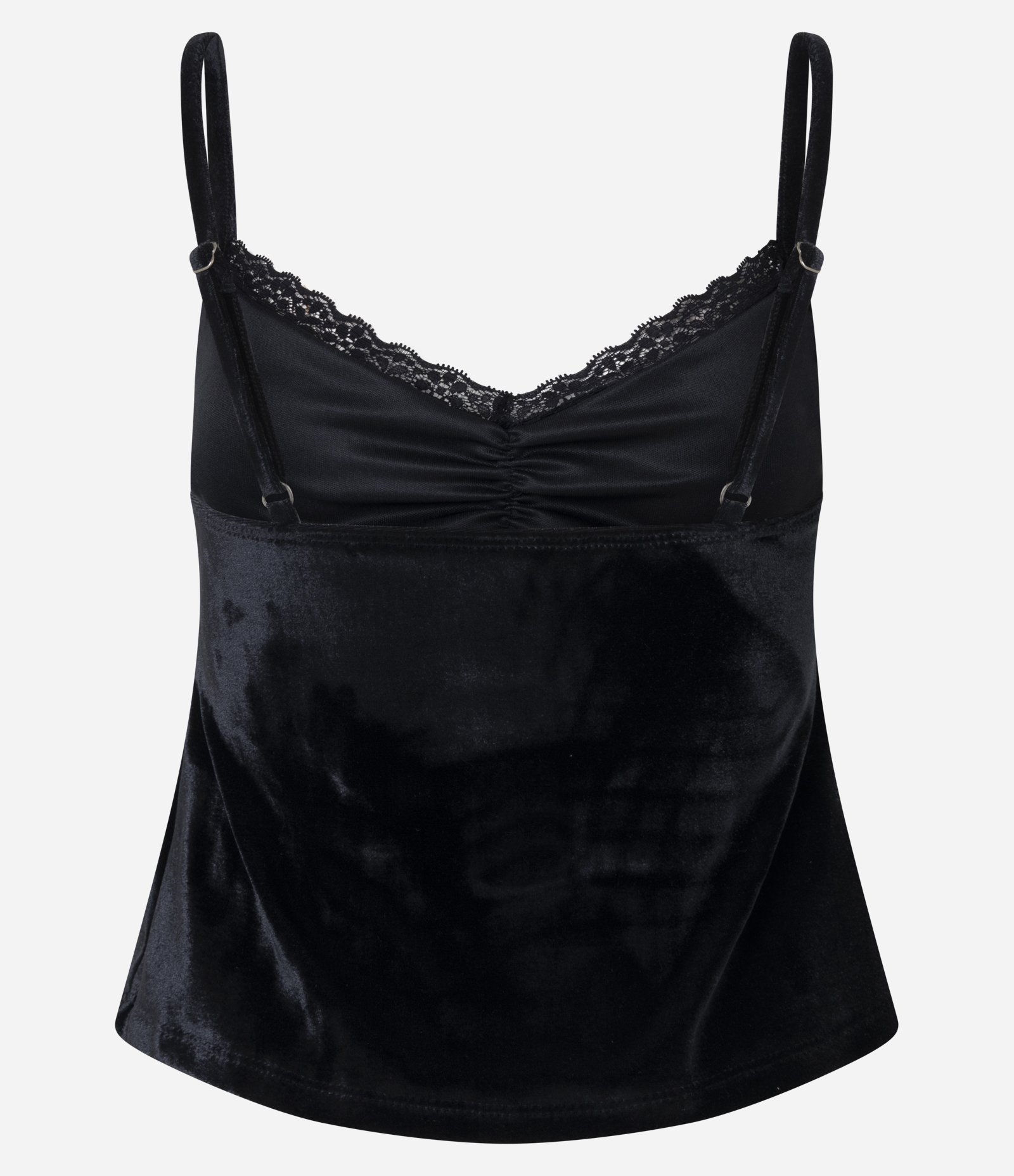 Blusa de Alcinha em Veludo com Abertura Frontal e Decote Rendado Preto 3