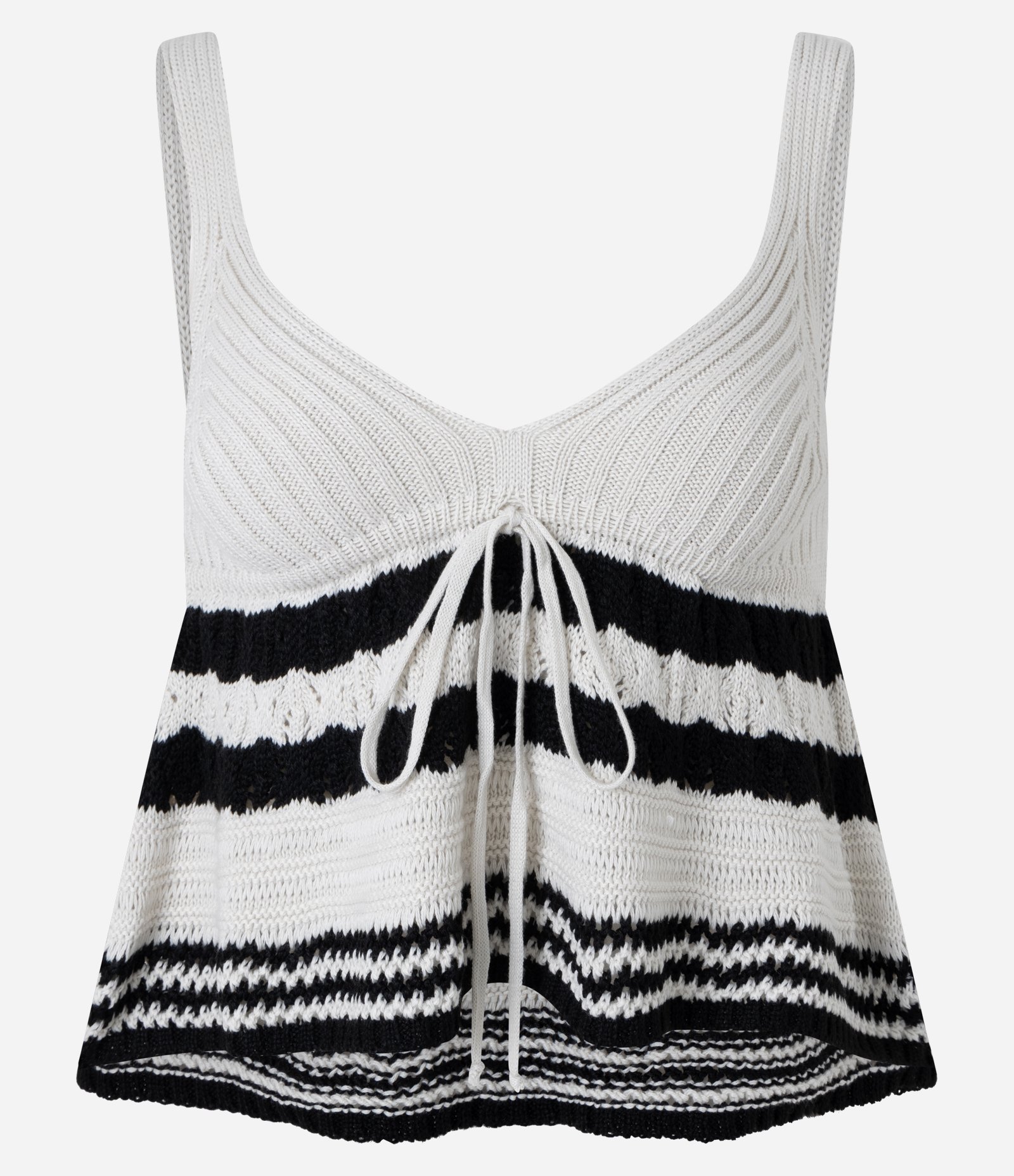 Blusa Evasê em Tricô Listrado com Amarração Frontal Branco 5