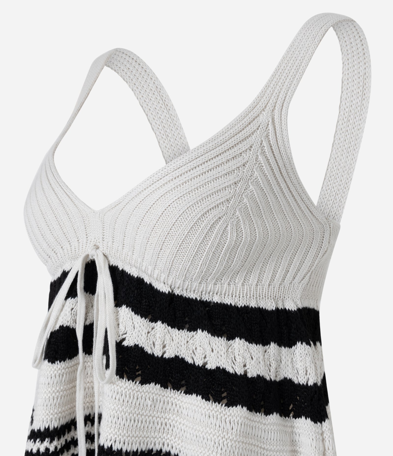 Blusa Evasê em Tricô Listrado com Amarração Frontal Branco 6