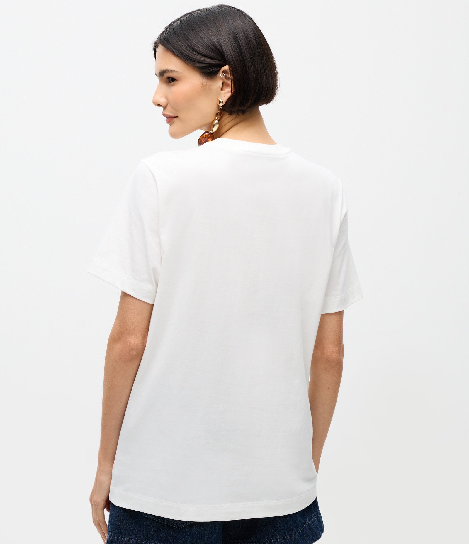 Camiseta em Algodão com Estampa Bordada de Pássaros Branco 4
