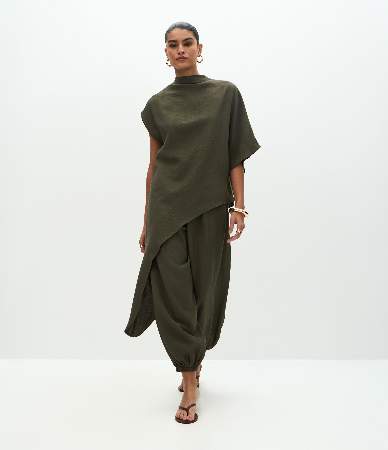 Calça Aladim em Viscose com Cós Elástico Verde 1