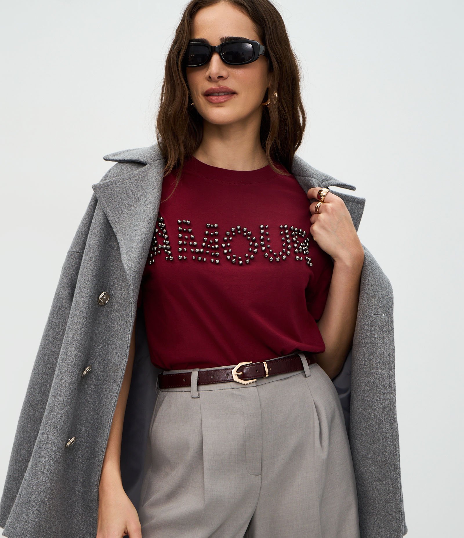 Camiseta em Algodão com Lettering Amour Vermelho 1
