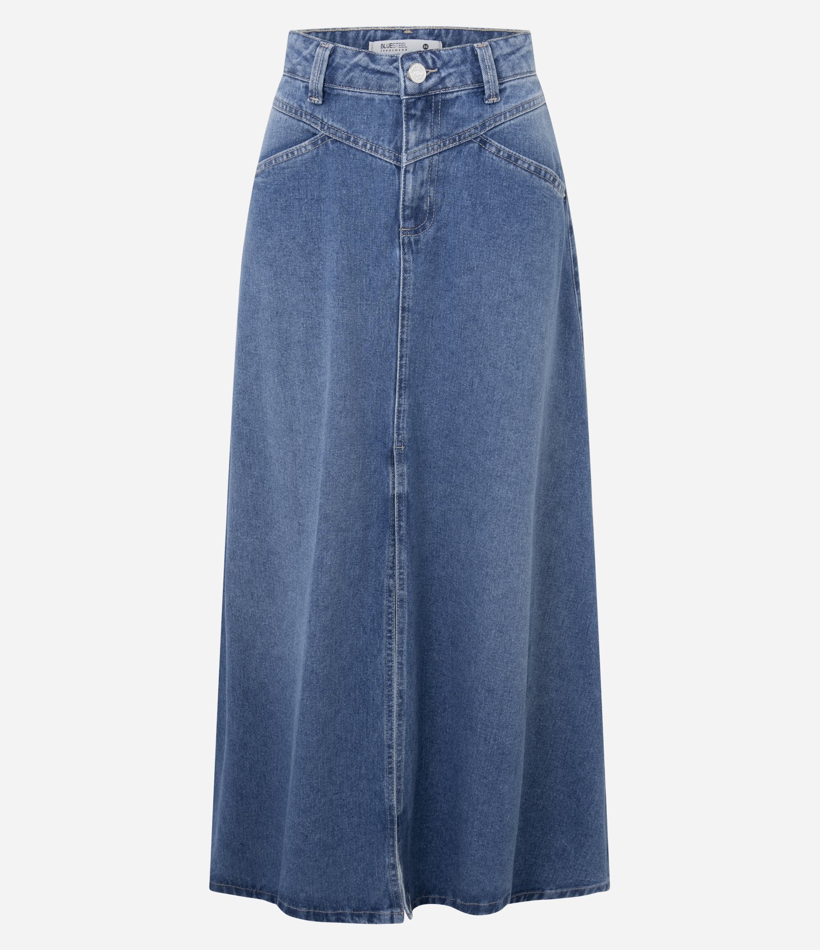 Saia New Midi Jeans com Cintura Baixa Azul 5
