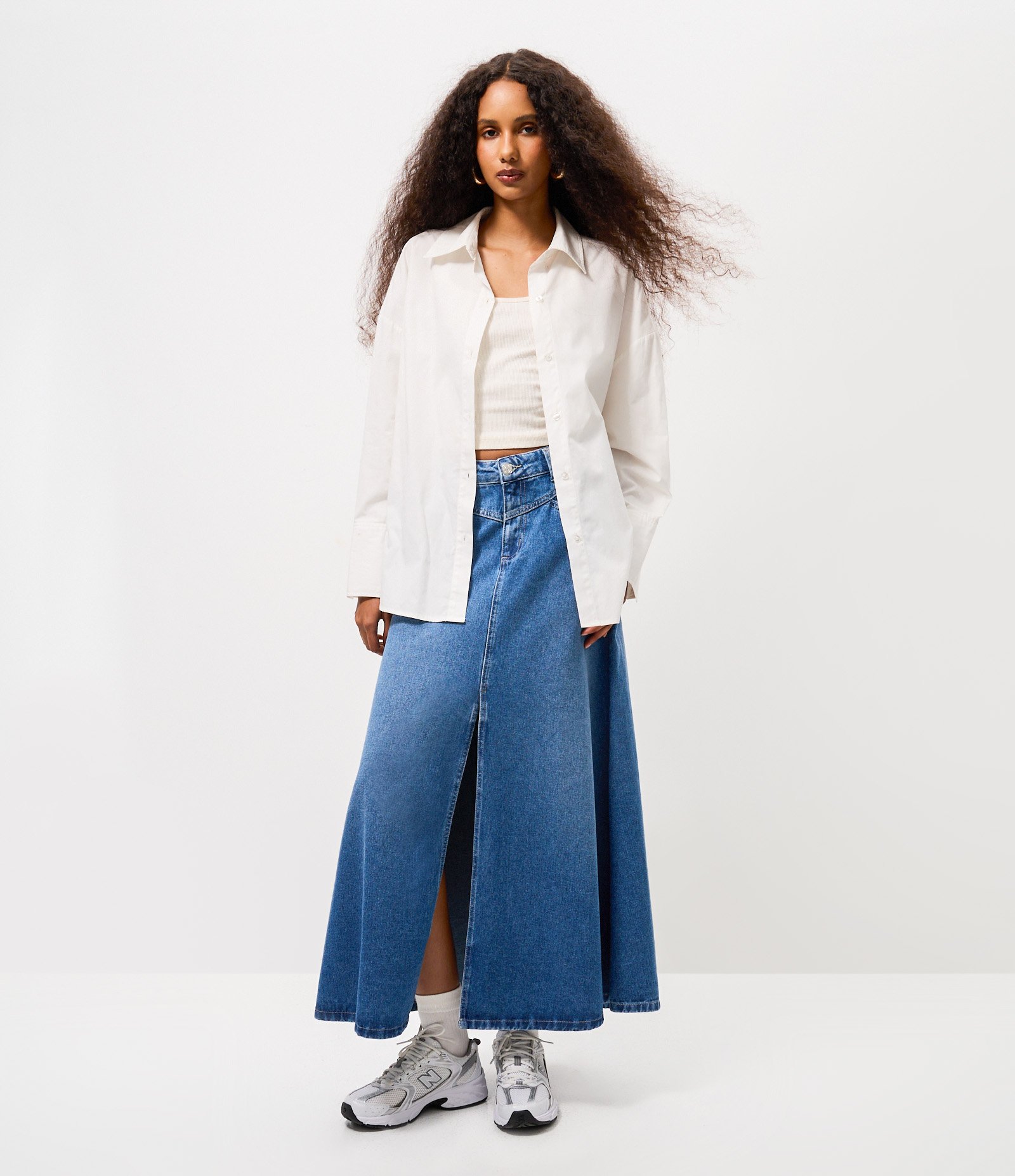 Saia New Midi Jeans com Cintura Baixa Azul 1