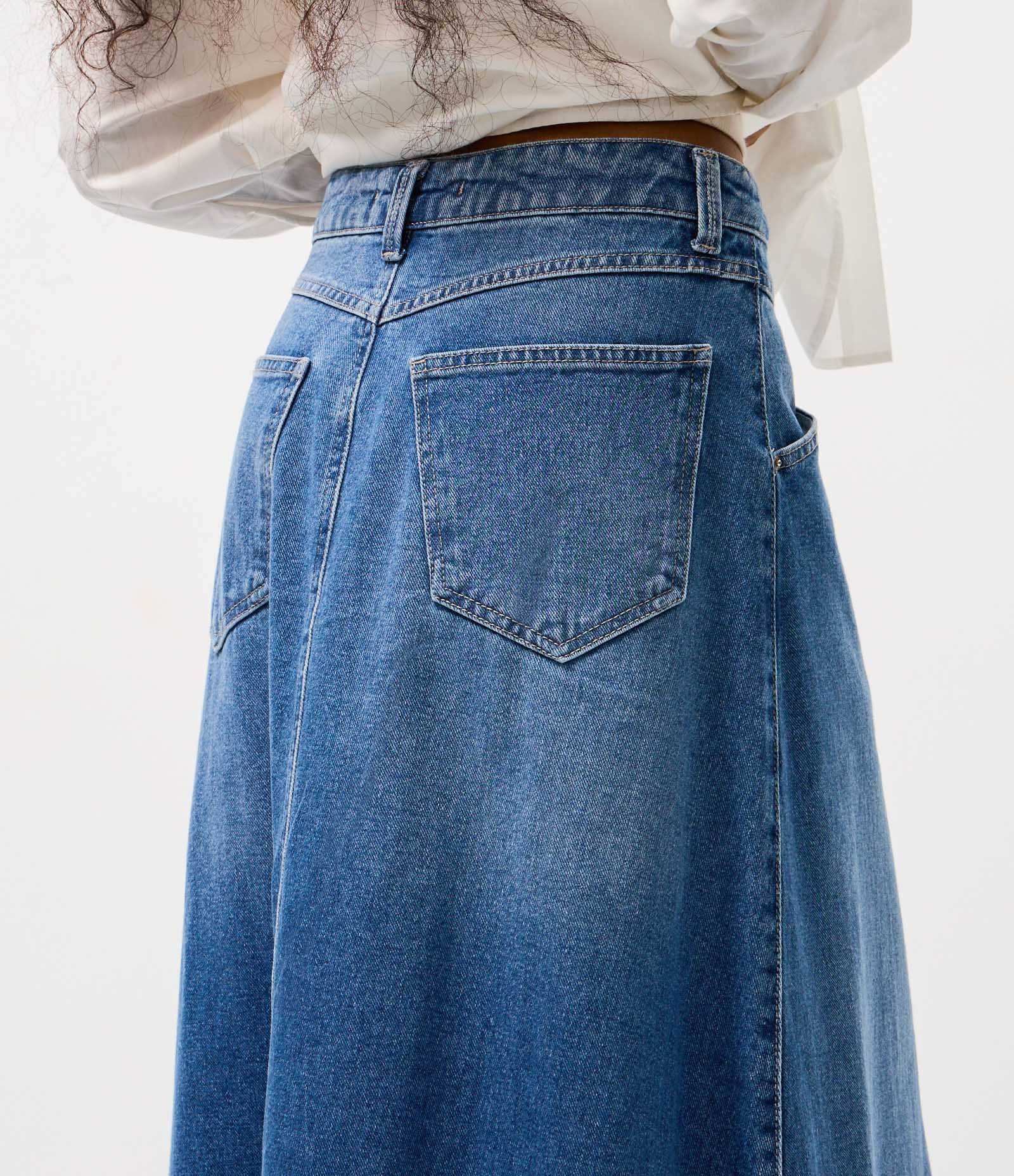 Saia New Midi Jeans com Cintura Baixa Azul 4
