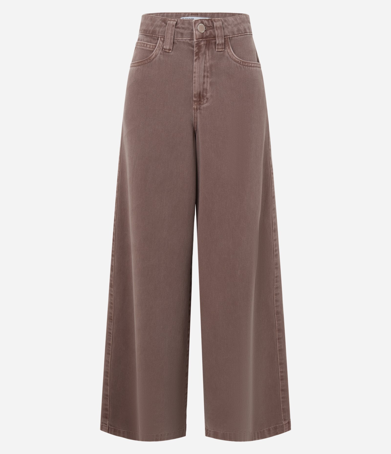 Calça Super Wide em Sarja com Cintura Média Marrom 5