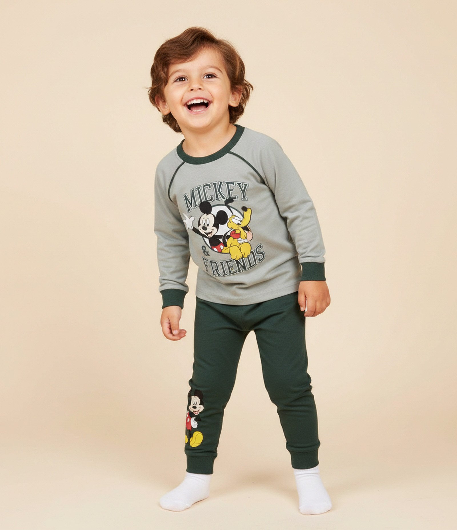 Pijama Infantil com Estampa Mickey e Pluto – Tam 1 a 4 Anos Verde 1