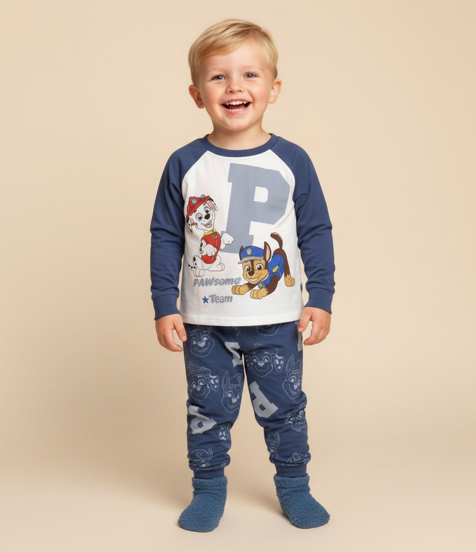Pijama Infantil Patrulha Canina com Estampa Marshall & Chase – Tam 2 a 8 Anos Azul/Branco 1