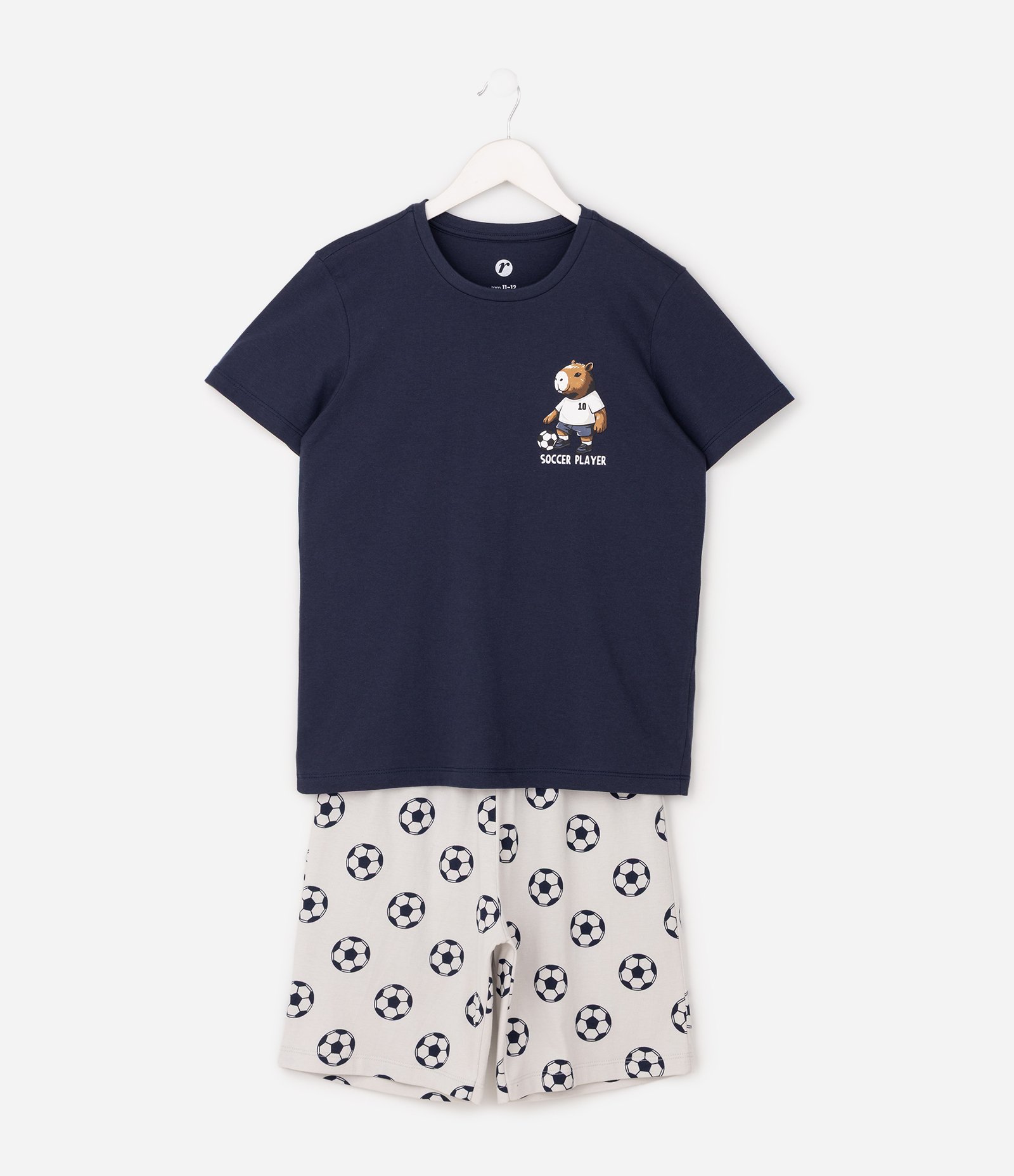 Pijama Infantil em Algodão com Estampa Capivara e Futebol - Tam 7 ao 16 Anos Azul 1