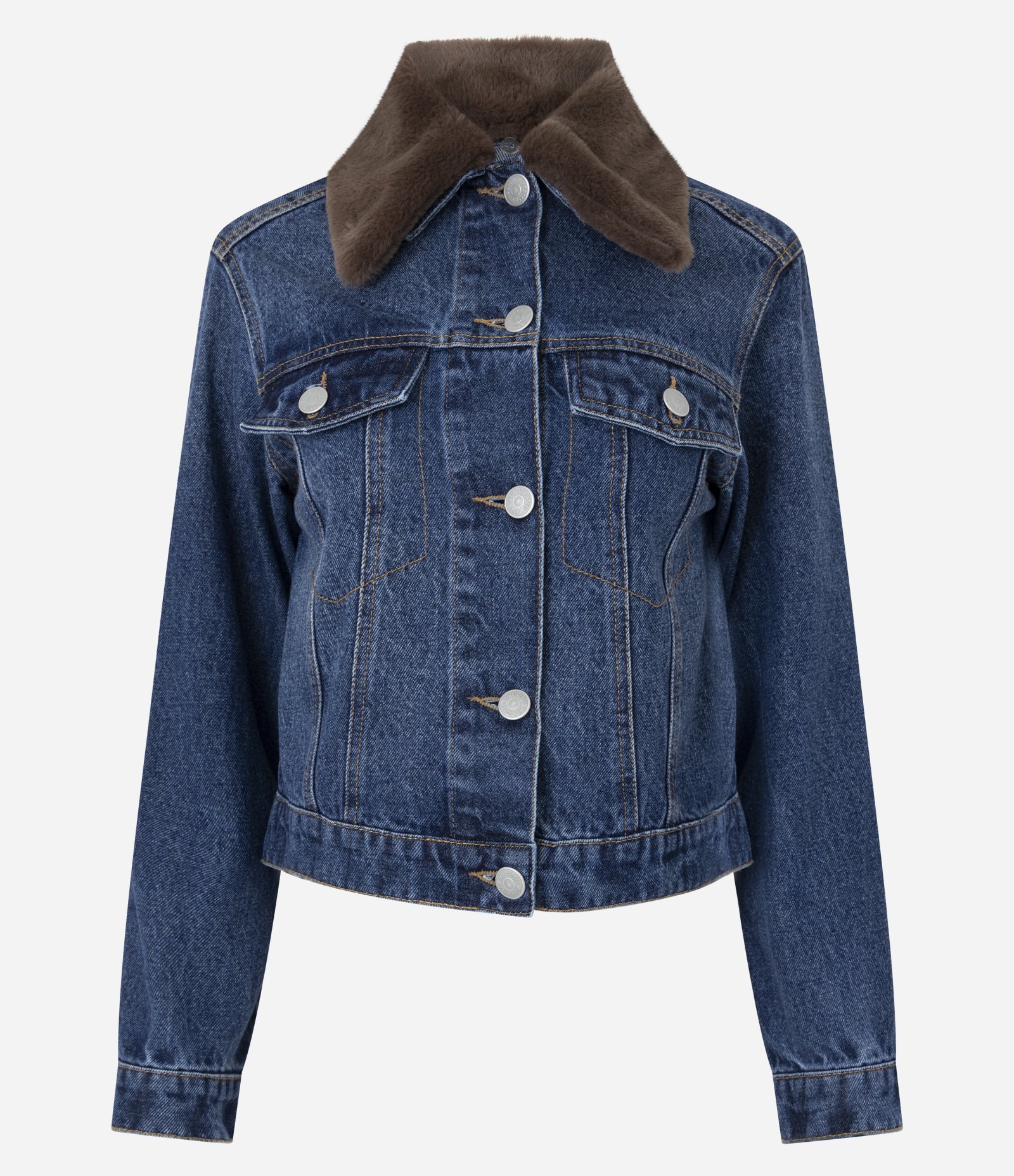 Jaqueta Regular Jeans com Gola em Pelo Azul 6