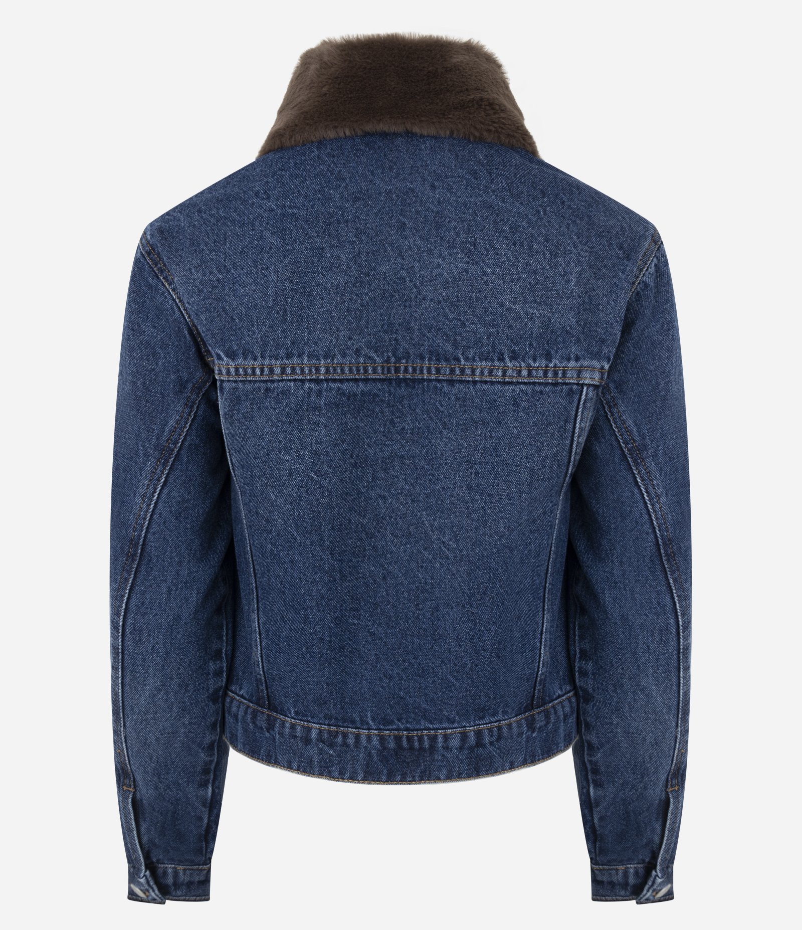 Jaqueta Regular Jeans com Gola em Pelo Azul 8
