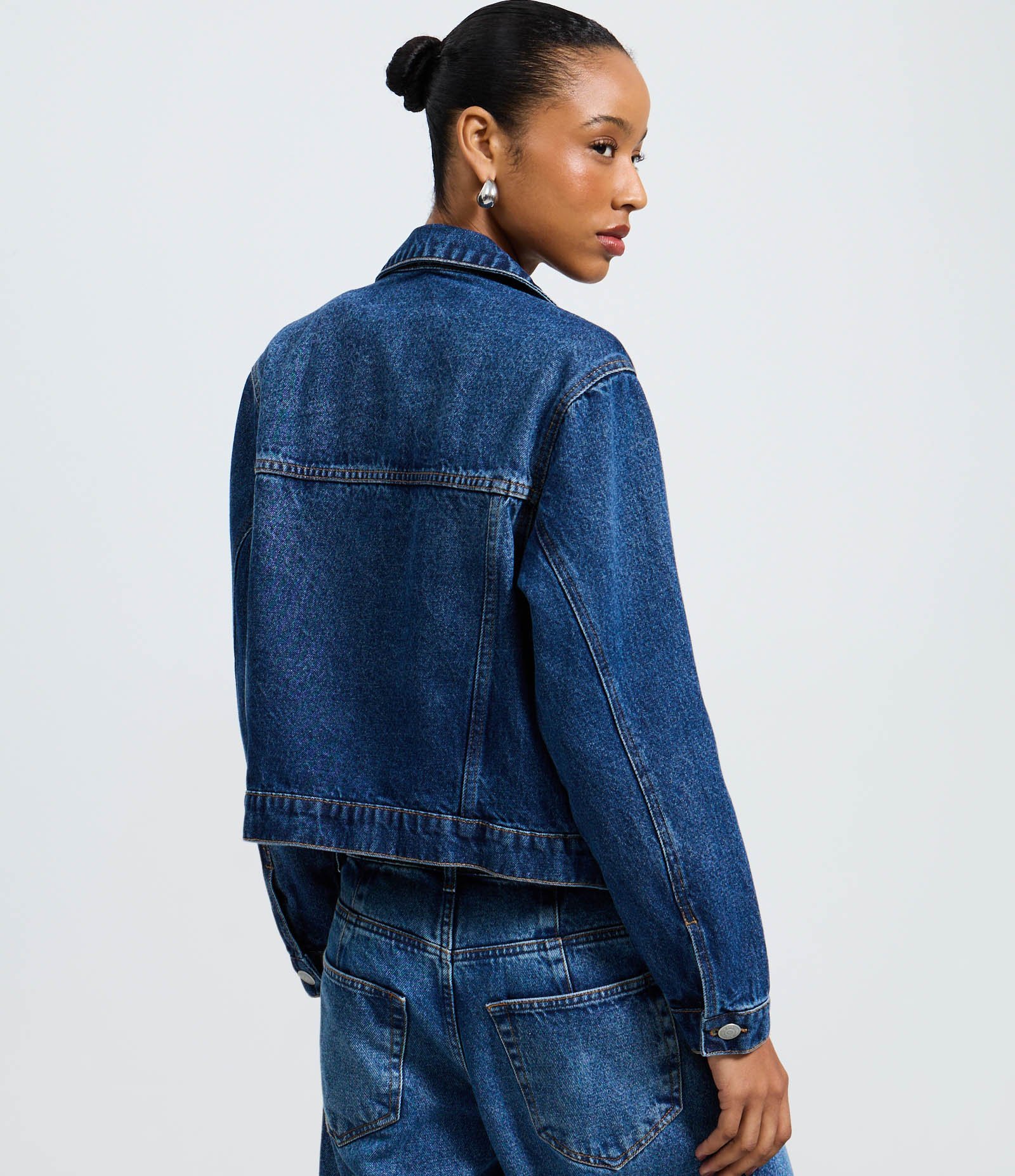 Jaqueta Regular Jeans com Gola em Pelo Azul 5