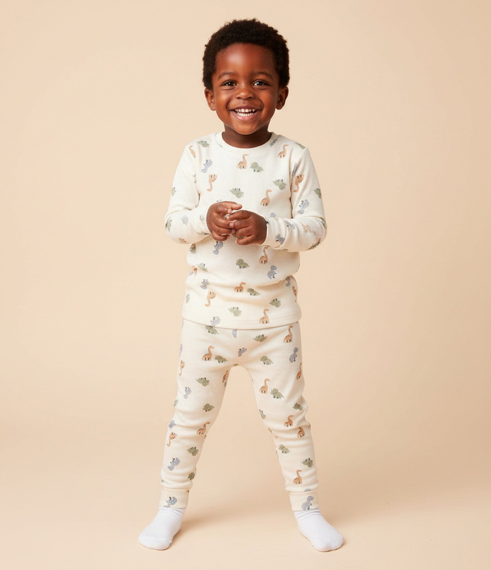 Pijama Infantil com Blusa e Calça de Dinossauros – Tam 1 a 6 Anos Off White 1