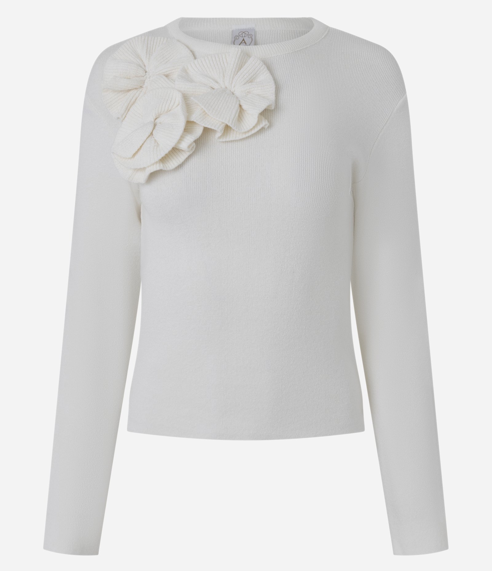 Suéter em Tricô com Aplicação de Flores em Relevo Off White 5
