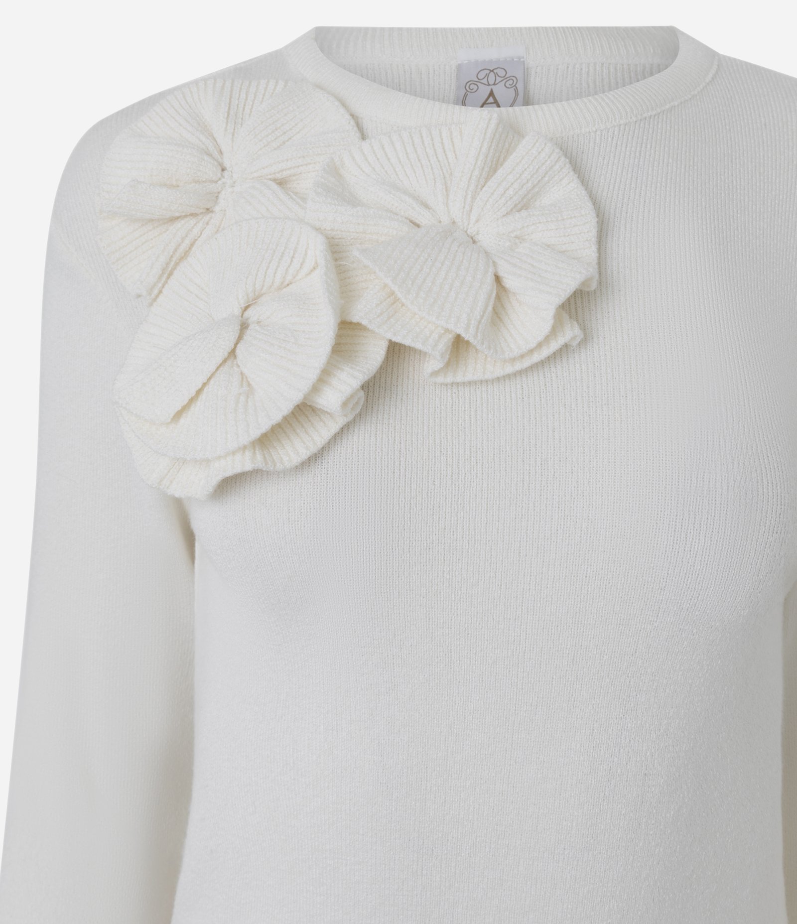 Suéter em Tricô com Aplicação de Flores em Relevo Off White 6