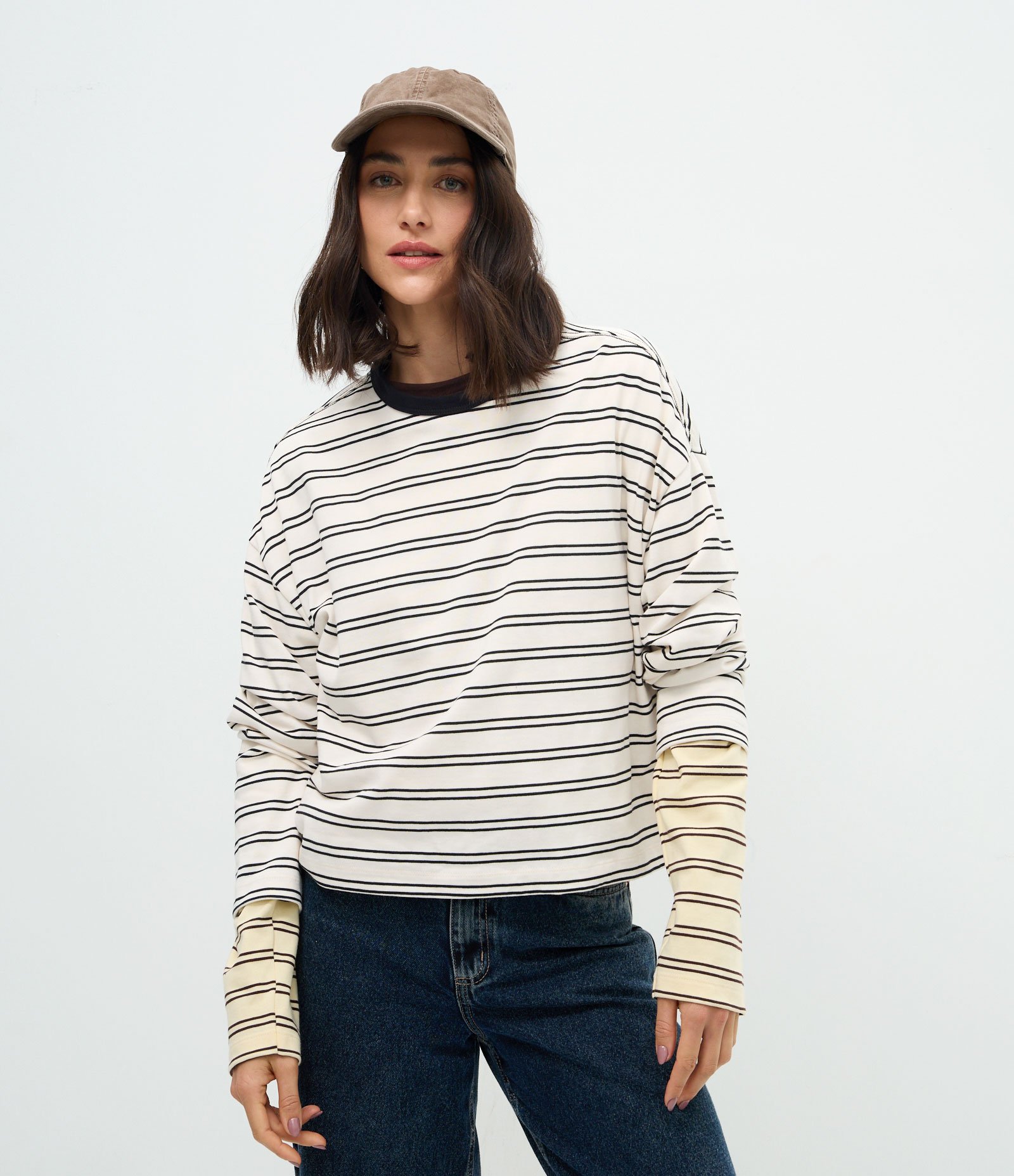 Blusa Oversized em Algodão com Estampa Listrada Branco/Preto 2
