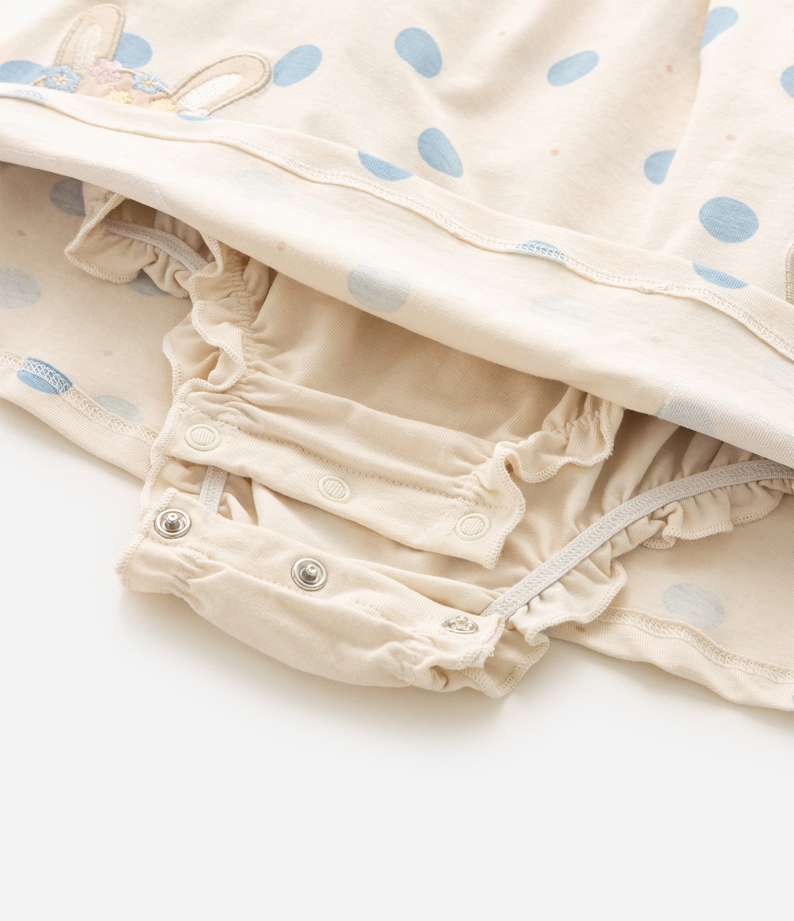 Vestido Body Infantil Em Algodão Estampa Poá com Coelhinhas - Tam 0 a 18 Meses Bege 9