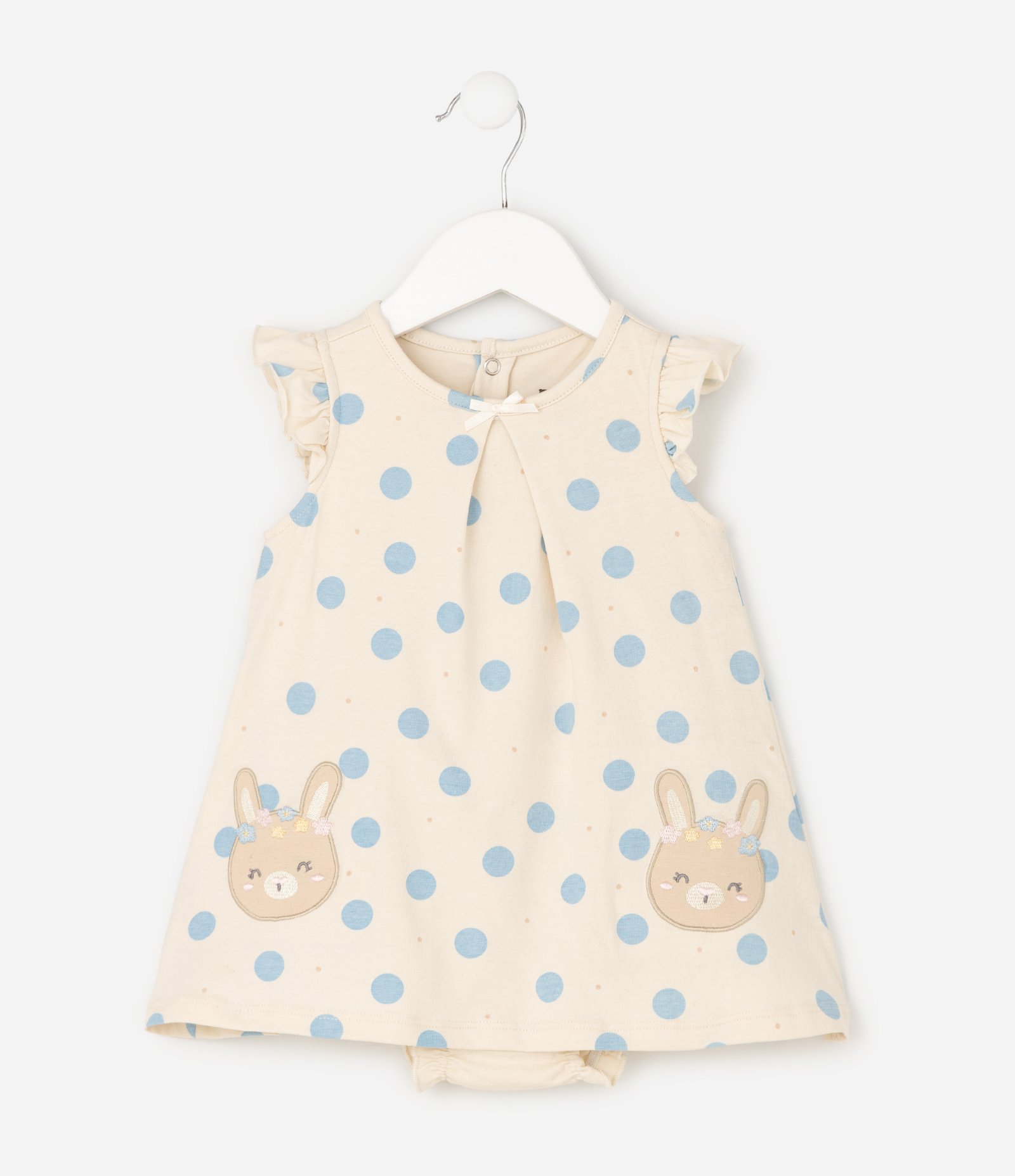 Vestido Body Infantil Em Algodão Estampa Poá com Coelhinhas - Tam 0 a 18 Meses Bege 3