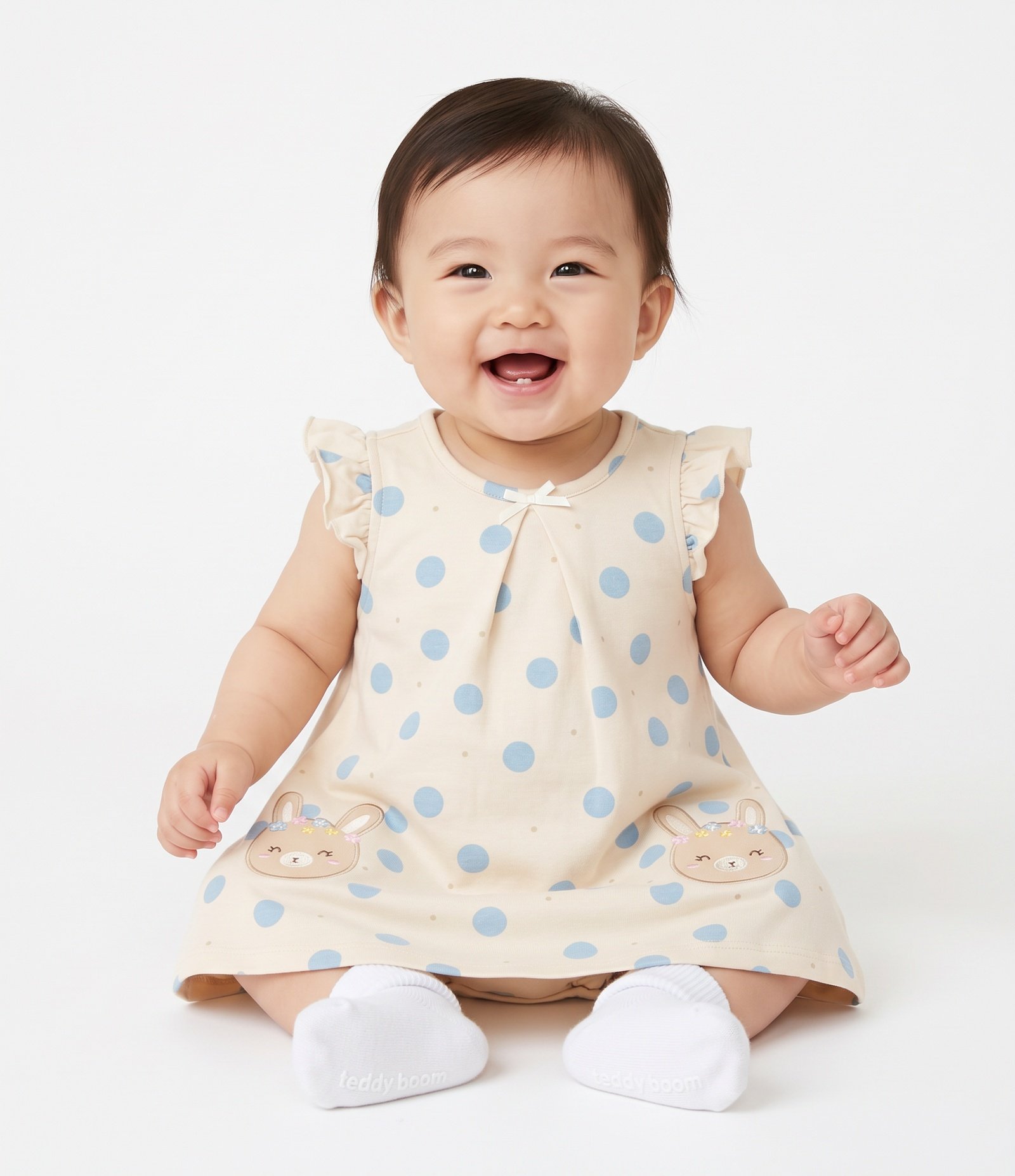 Vestido Body Infantil Em Algodão Estampa Poá com Coelhinhas - Tam 0 a 18 Meses Bege 1
