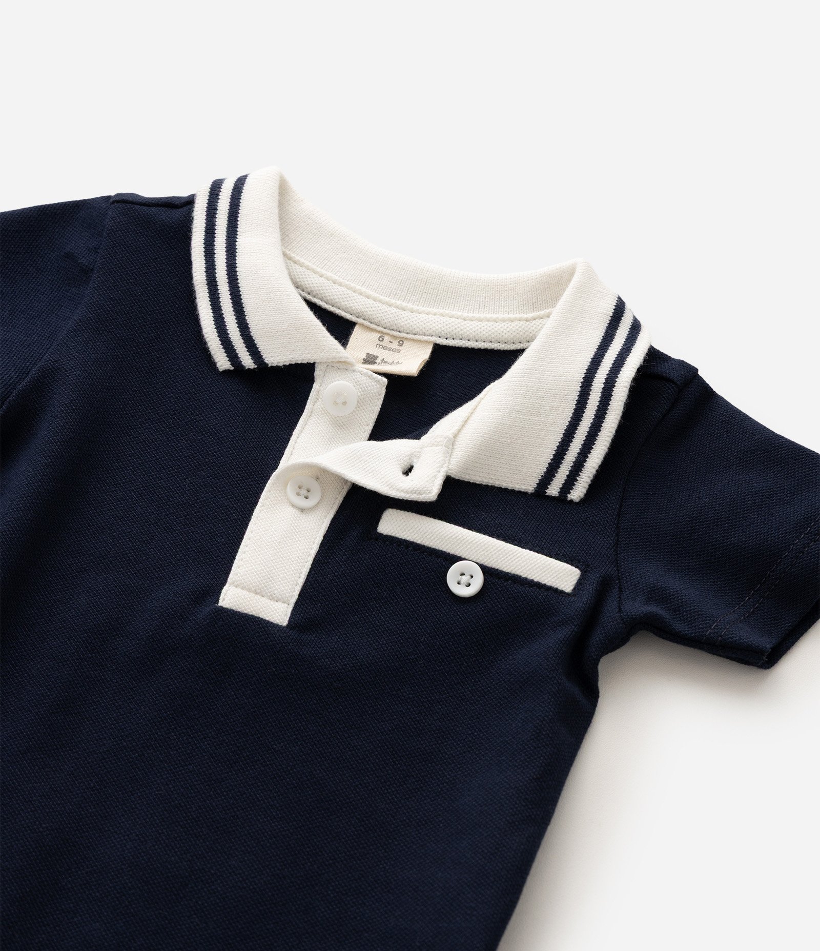Body Polo Infantil em Algodão com Gola Tricô - Tam 0 a 18 Meses Preto 6