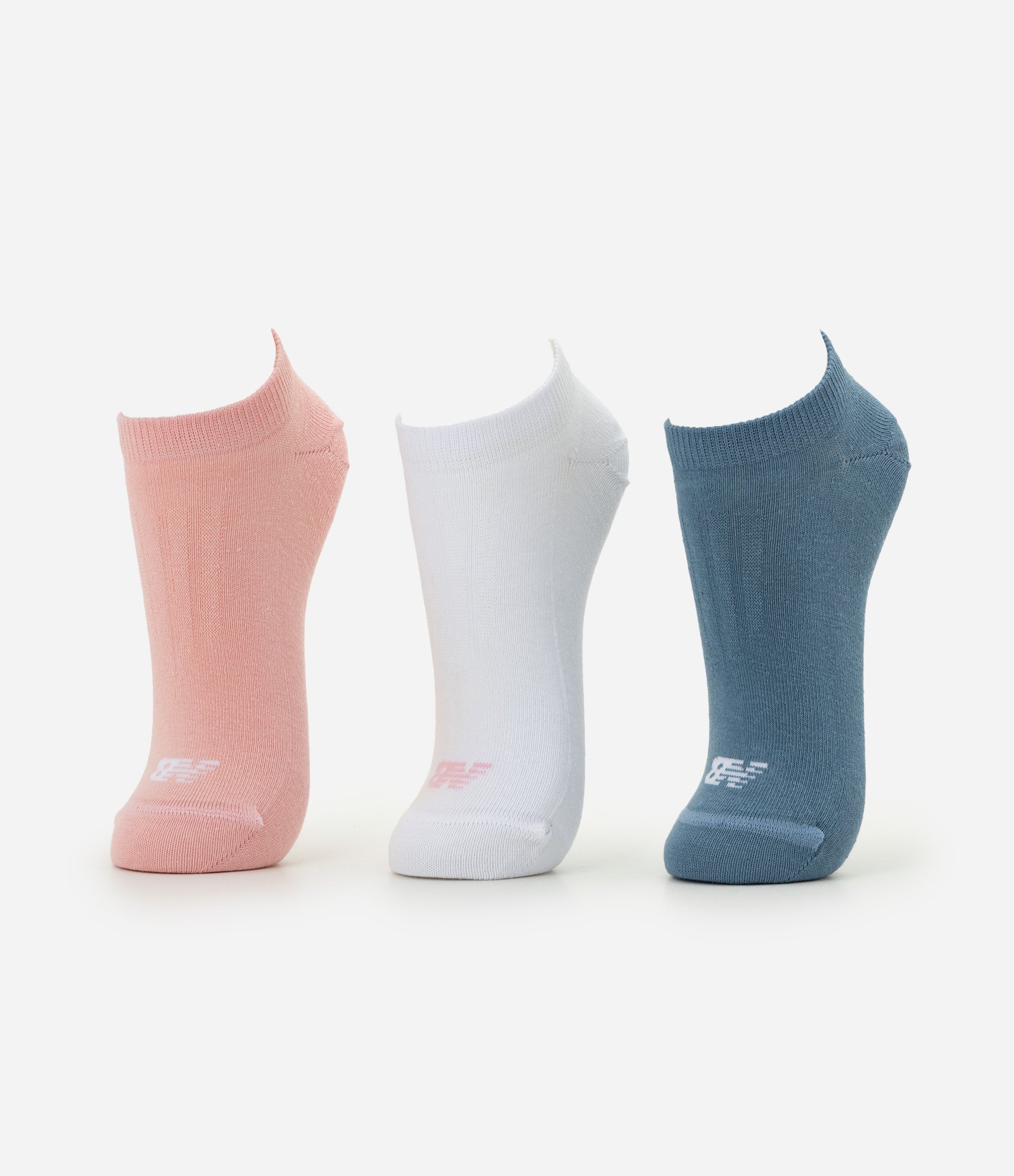 Kit 03 Meias Cano Baixo Esportivas New Balance Rosa/Branco/Azul 1